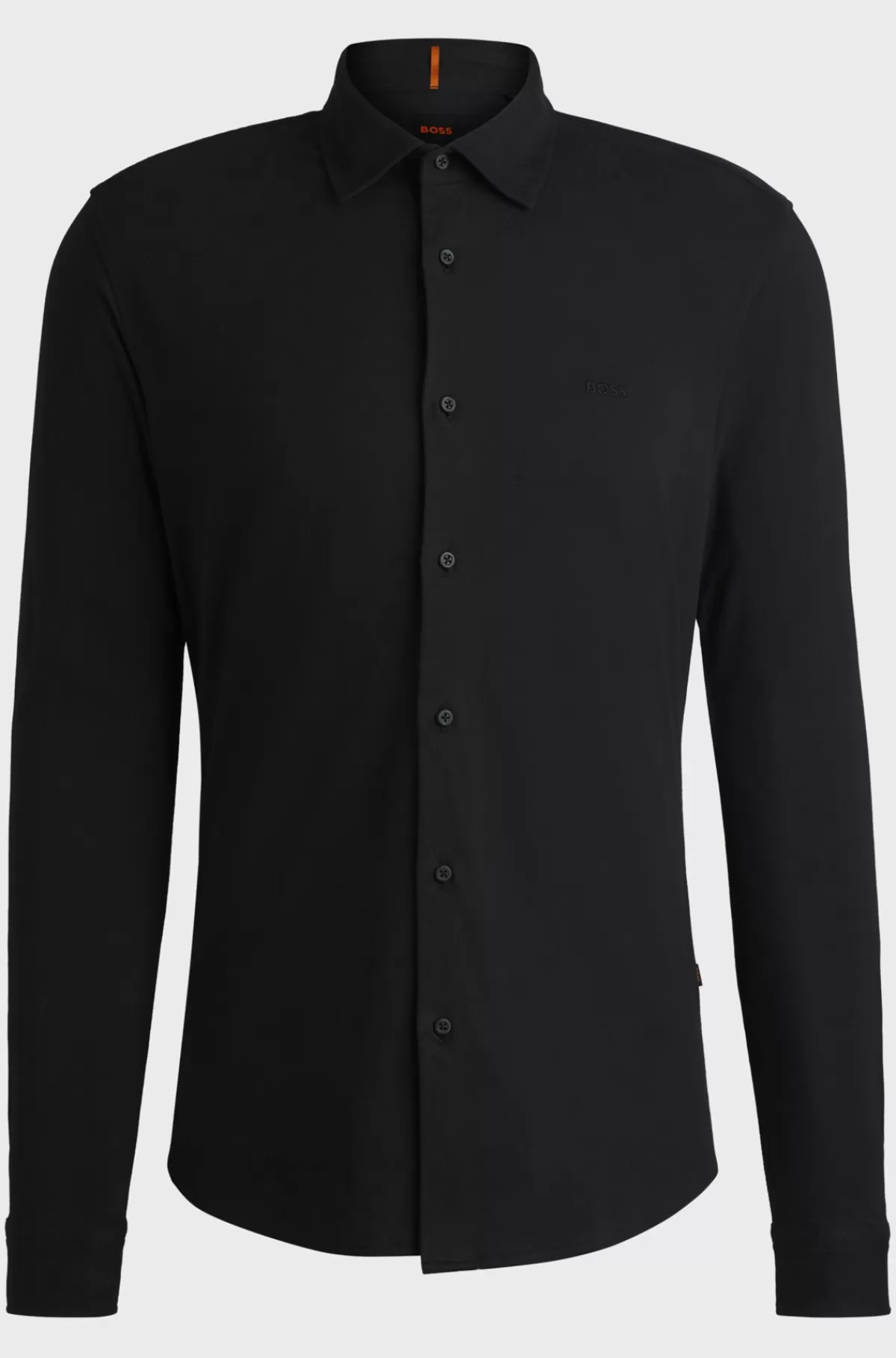 HUGO BOSS Slim Fit Skjorte I Bomuldsjersey Med Broderet Branding Sort Online