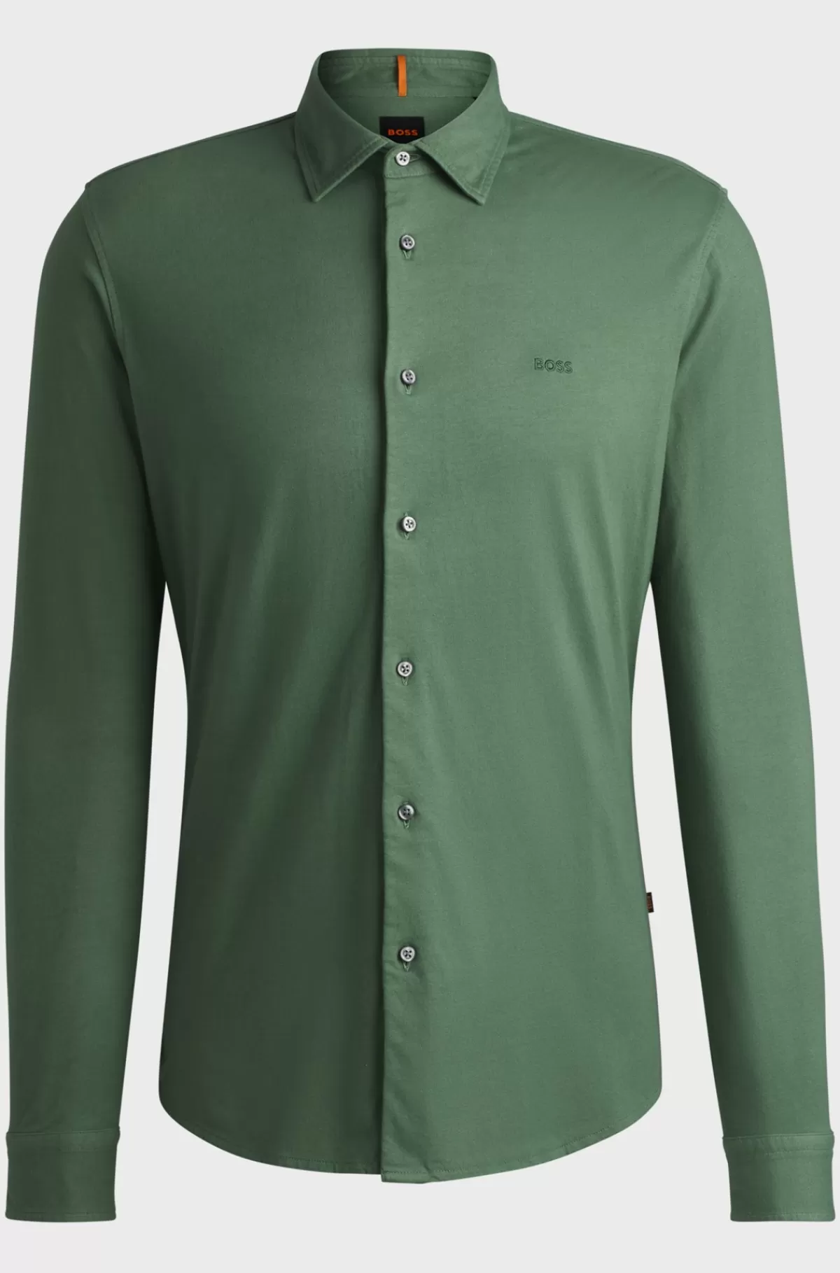 HUGO BOSS Slim Fit Skjorte I Bomuldsjersey Med Broderet Branding Lysegrøn Best