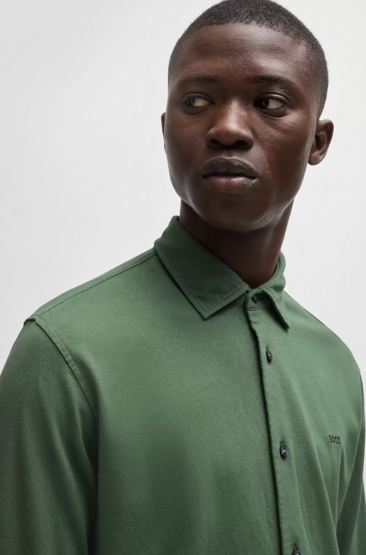HUGO BOSS Slim Fit Skjorte I Bomuldsjersey Med Broderet Branding Lysegrøn Best