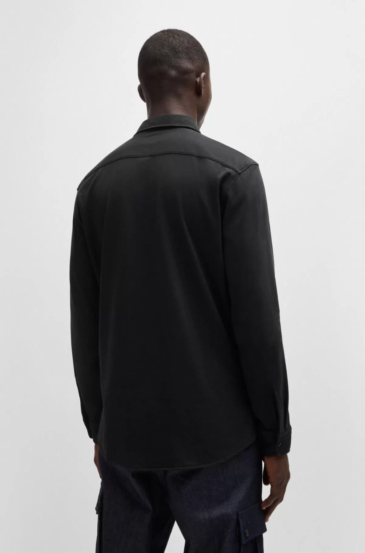 HUGO BOSS Slim Fit Skjorte I Bomuldsjersey Med Broderet Branding Sort Online