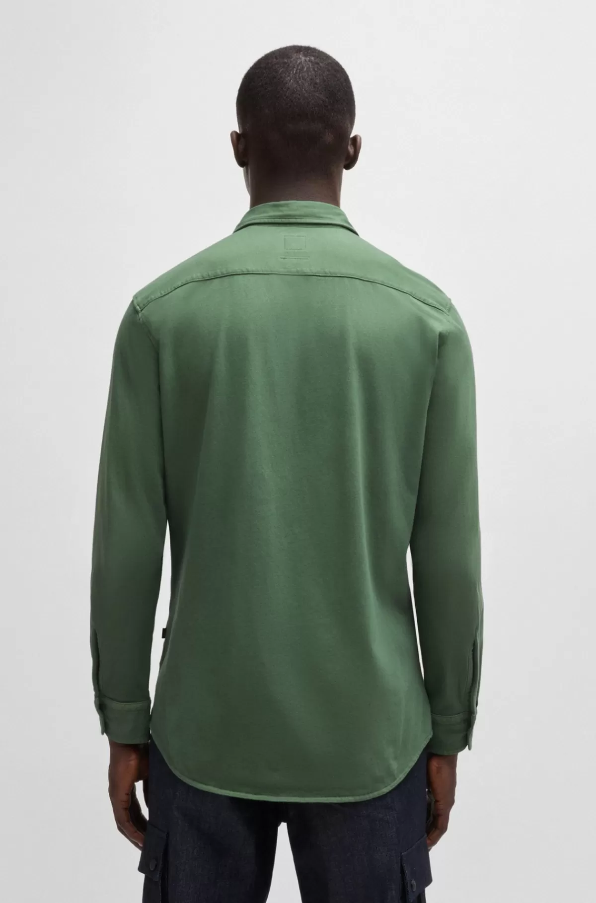 HUGO BOSS Slim Fit Skjorte I Bomuldsjersey Med Broderet Branding Lysegrøn Best