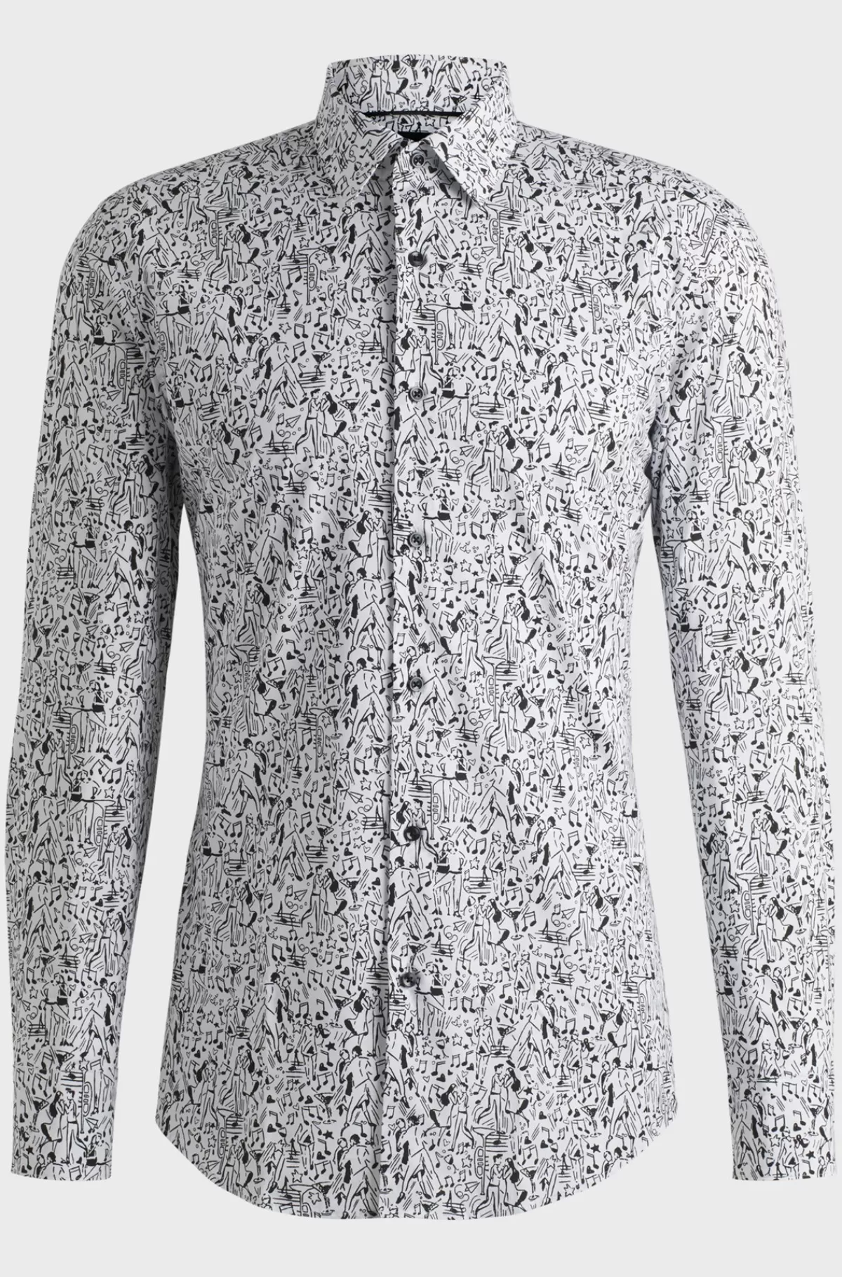 HUGO BOSS Slim Fit Skjorte I Bomuldspoplin Med Stræk Og Print Hvid Online