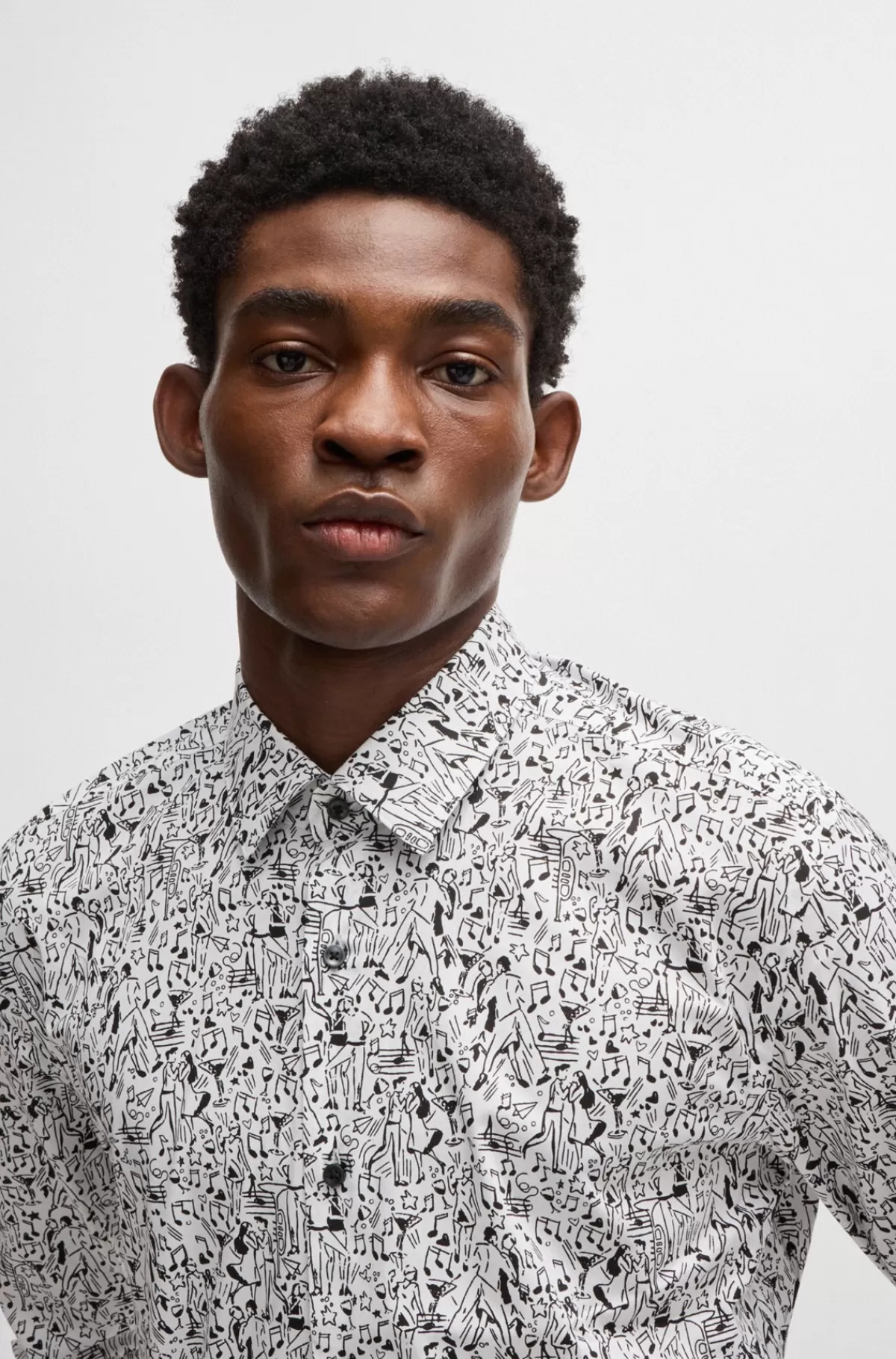 HUGO BOSS Slim Fit Skjorte I Bomuldspoplin Med Stræk Og Print Hvid Online