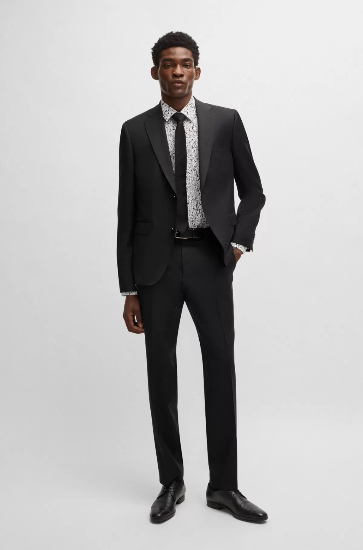 HUGO BOSS Slim Fit Skjorte I Bomuldspoplin Med Stræk Og Print Hvid Online