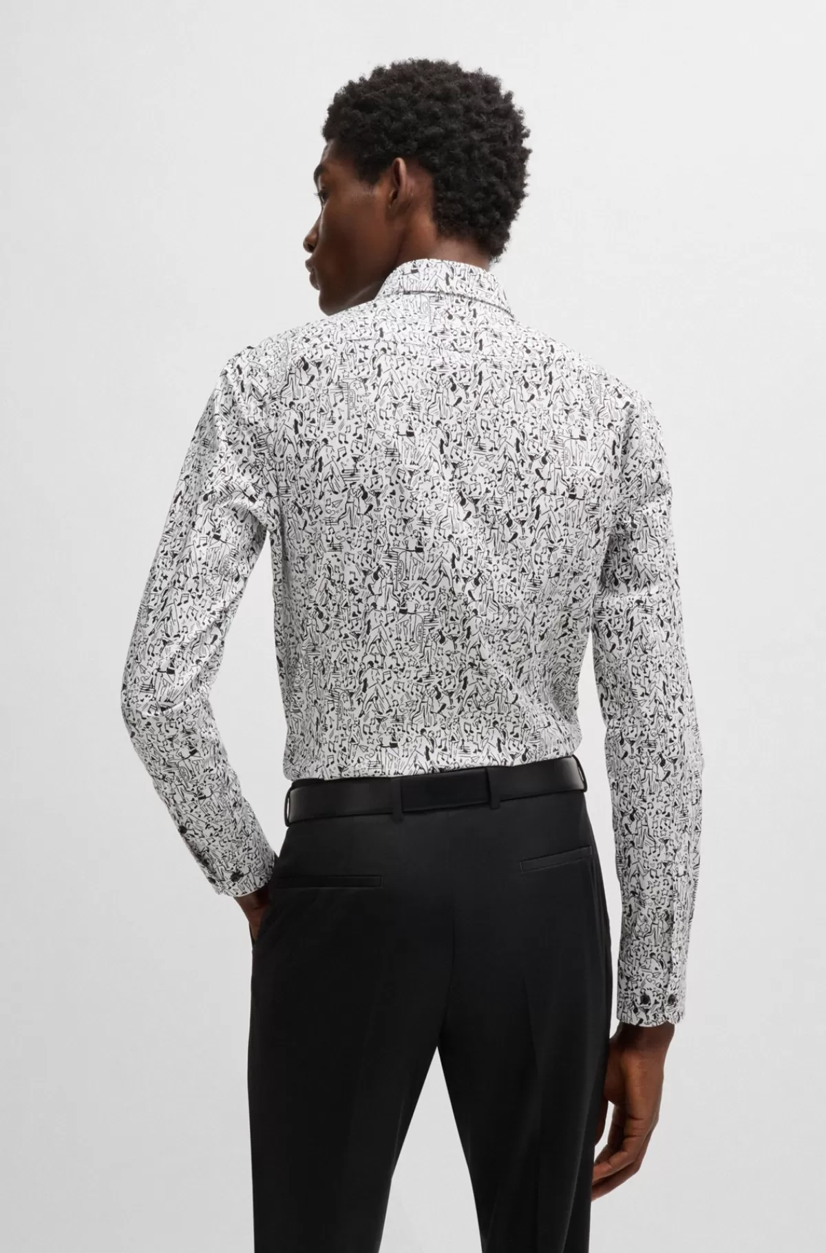 HUGO BOSS Slim Fit Skjorte I Bomuldspoplin Med Stræk Og Print Hvid Online