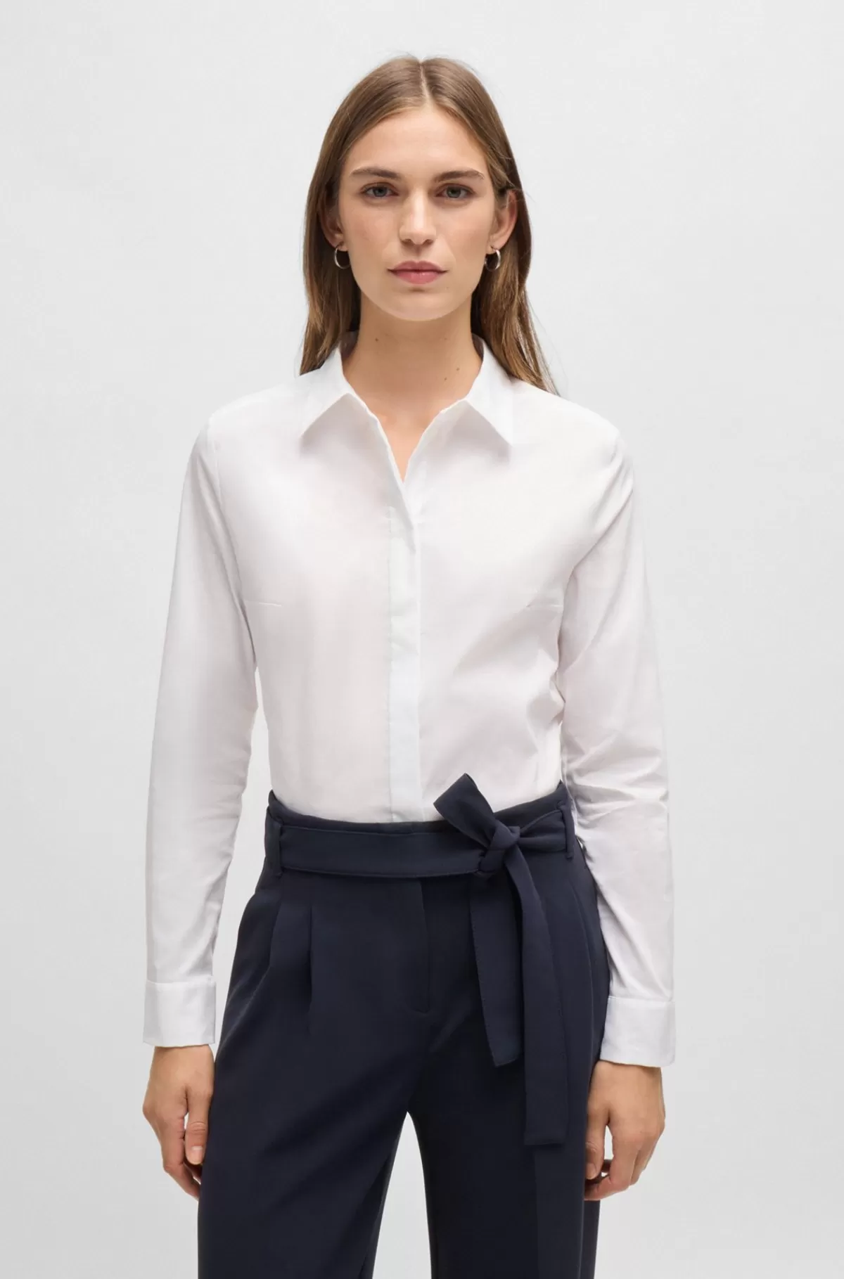 HUGO BOSS Slim Fit Skjorte I Bomuldspoplinblanding Hvid Online