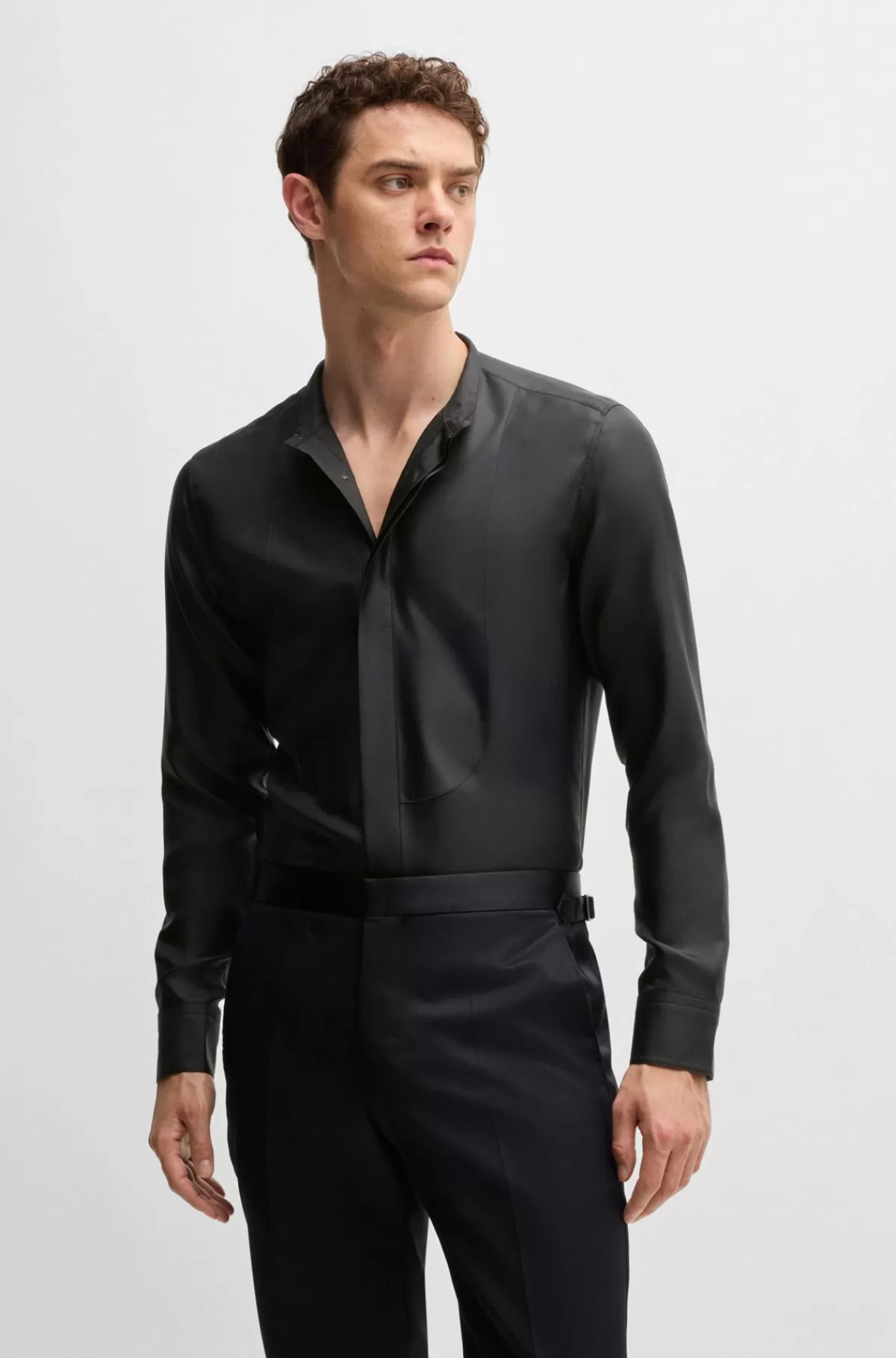 HUGO BOSS Slim Fit Skjorte I Den Fineste Italiensk Fremstillede Silke Sort Fashion