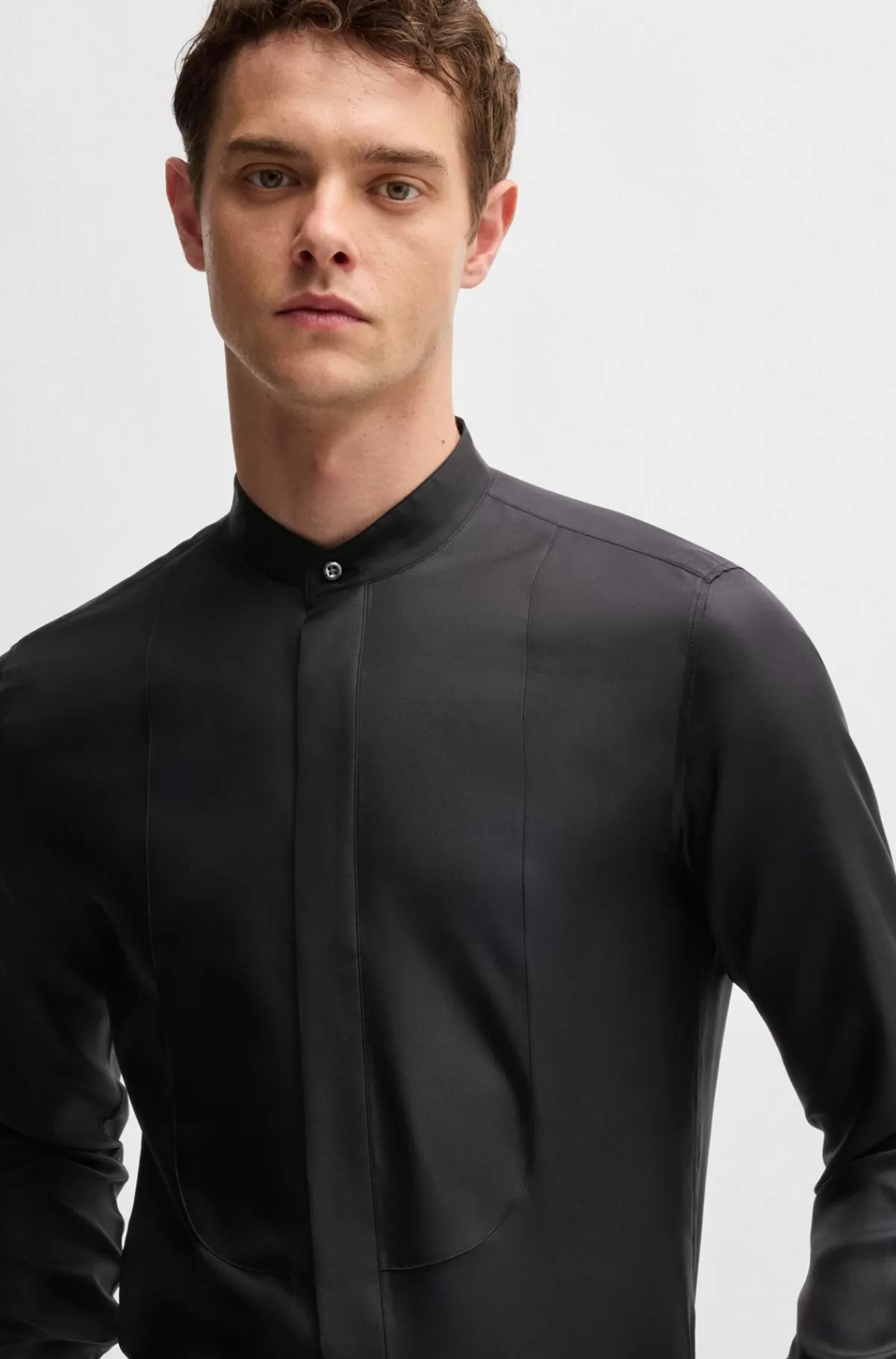 HUGO BOSS Slim Fit Skjorte I Den Fineste Italiensk Fremstillede Silke Sort Fashion