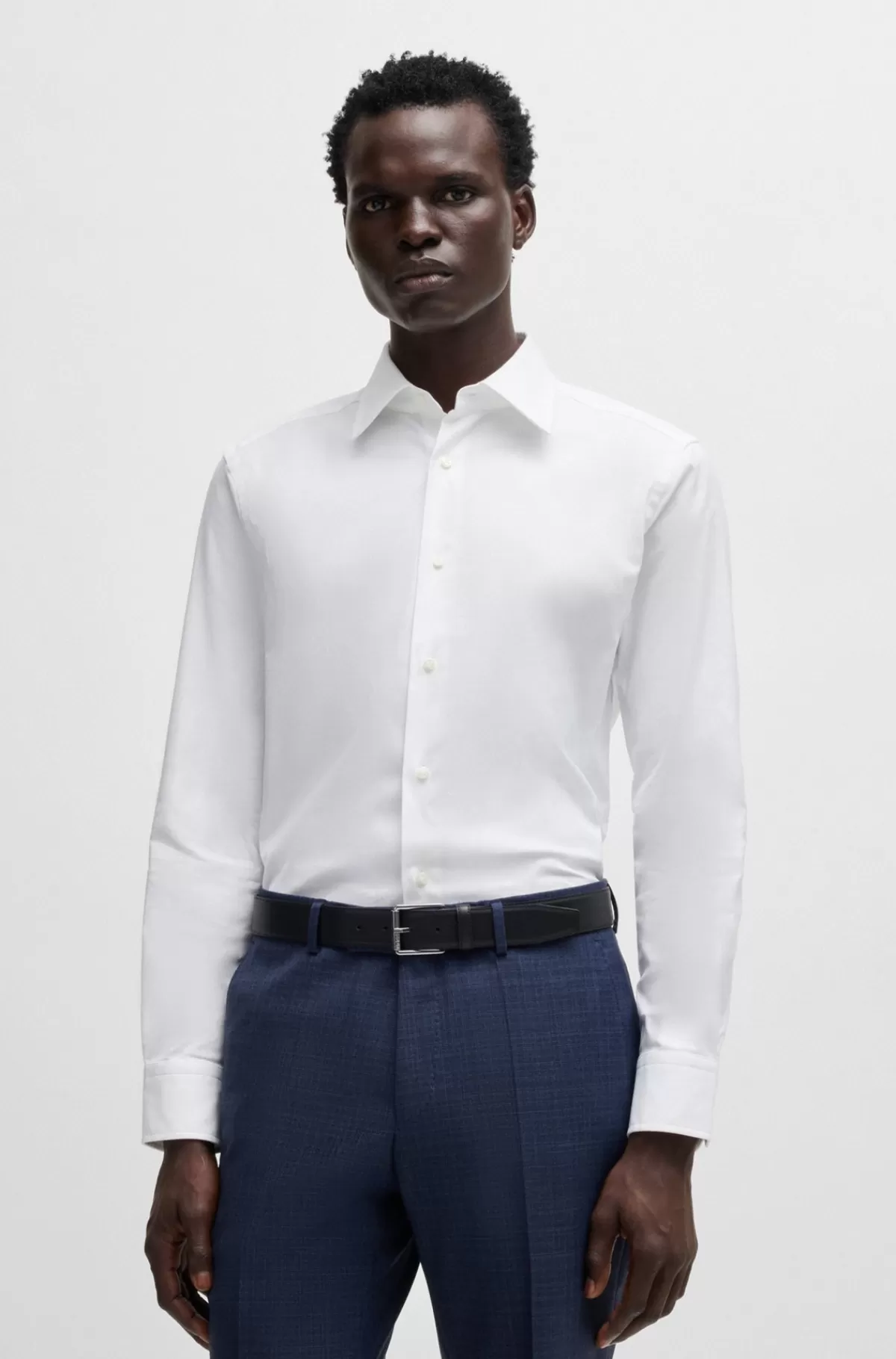 HUGO BOSS Slim Fit Skjorte I Italiensk Bomuld Med Struktur Og Stræk Hvid Fashion
