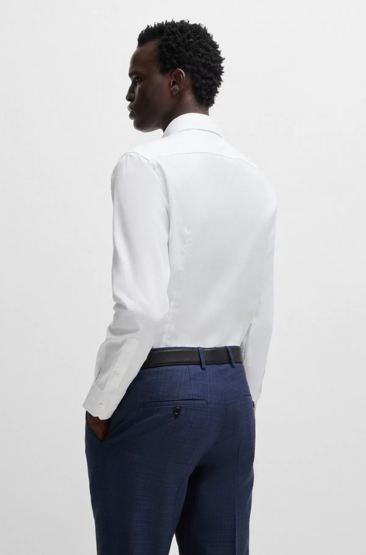 HUGO BOSS Slim Fit Skjorte I Italiensk Bomuld Med Struktur Og Stræk Hvid Fashion