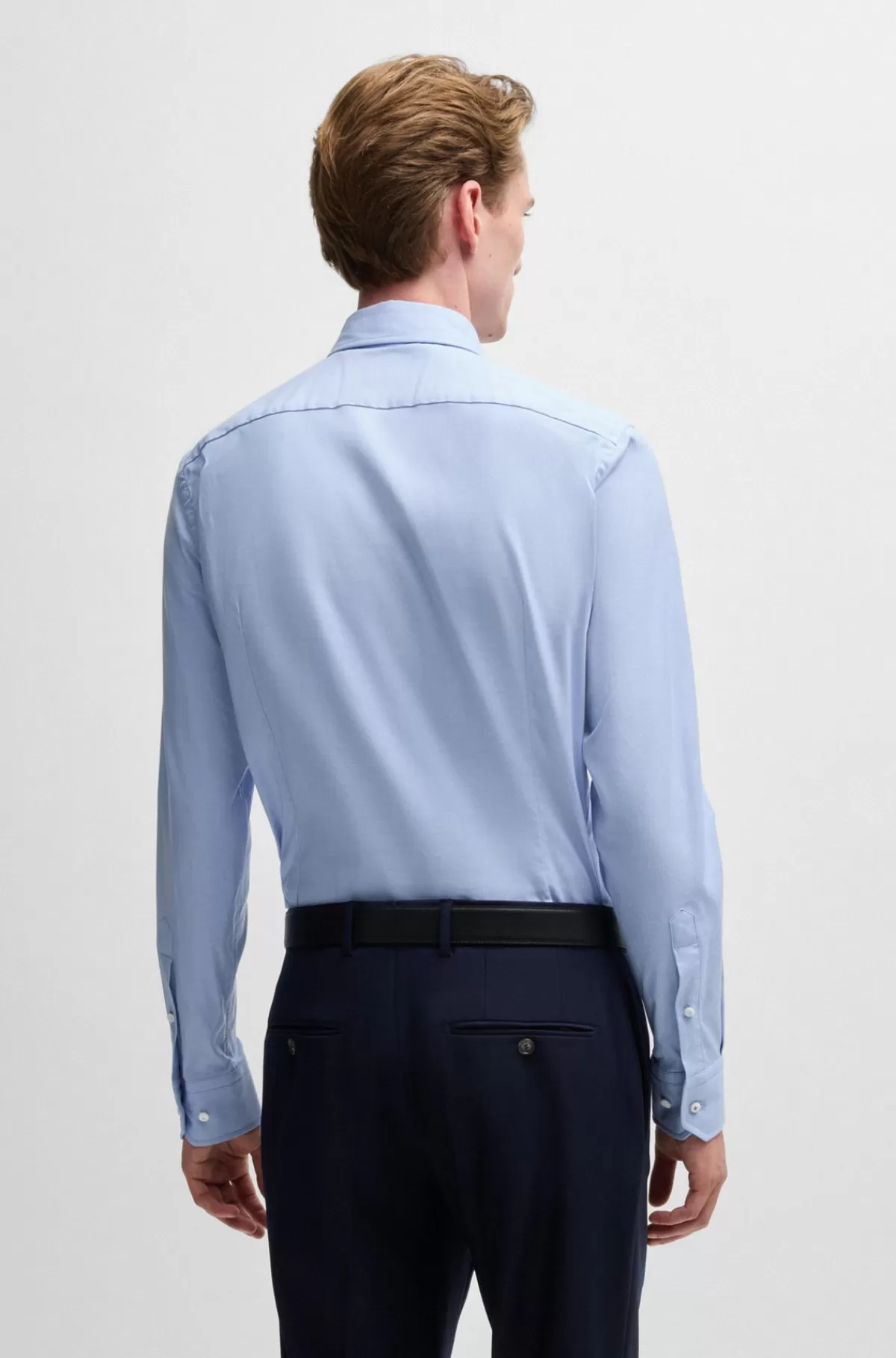 HUGO BOSS Slim Fit Skjorte I Italiensk Bomuld Med Struktur Og Stræk Lyseblå Hot