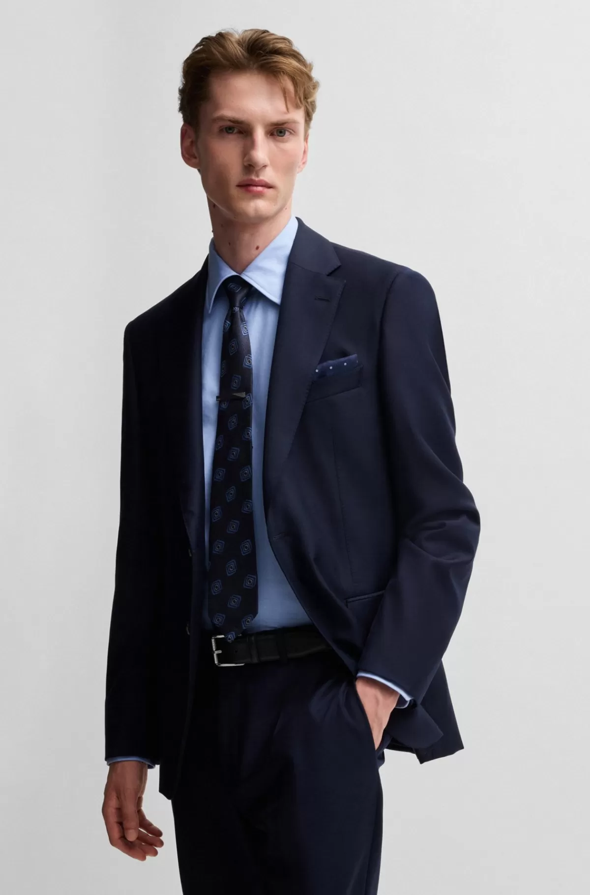 HUGO BOSS Slim Fit Skjorte I Italiensk Bomuld Med Struktur Og Stræk Lyseblå Hot