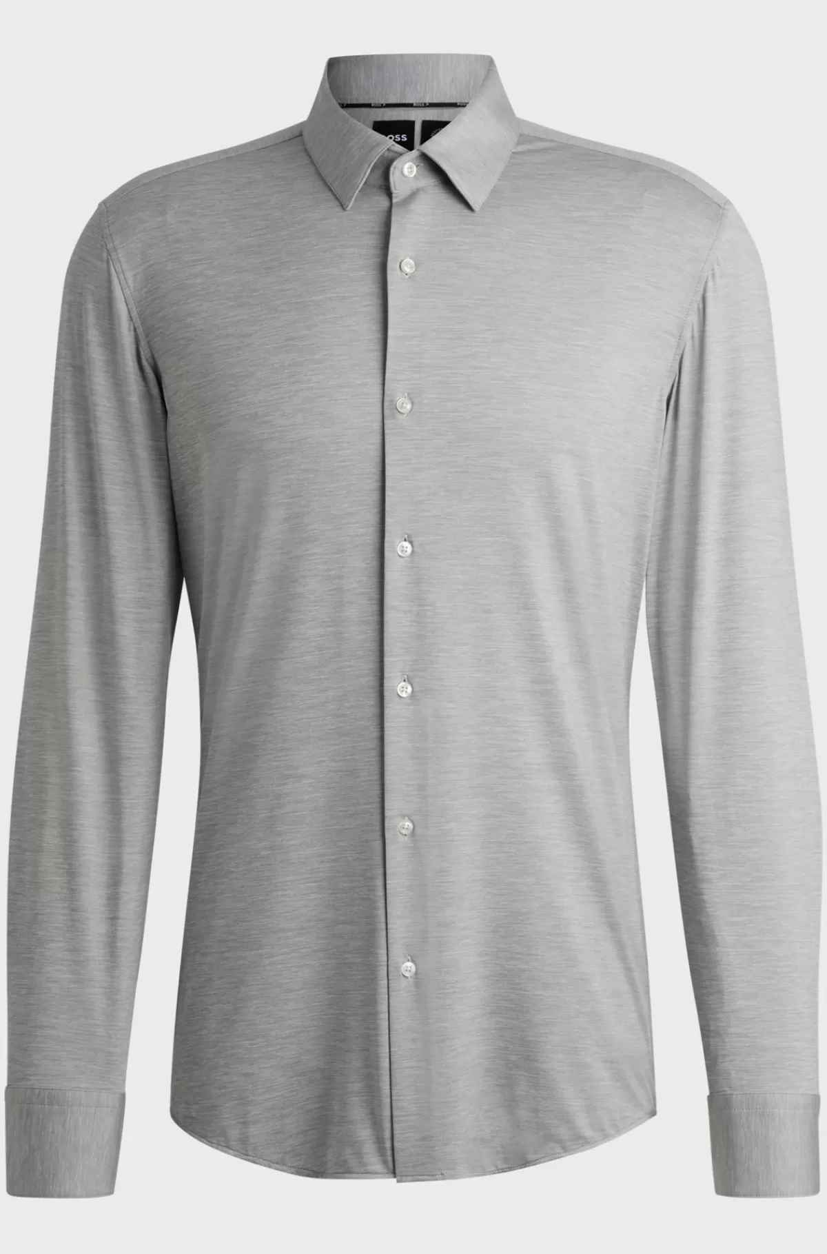 HUGO BOSS Slim Fit Skjorte I Meleret Jersey Med Performance-stræk Sølv Best Sale