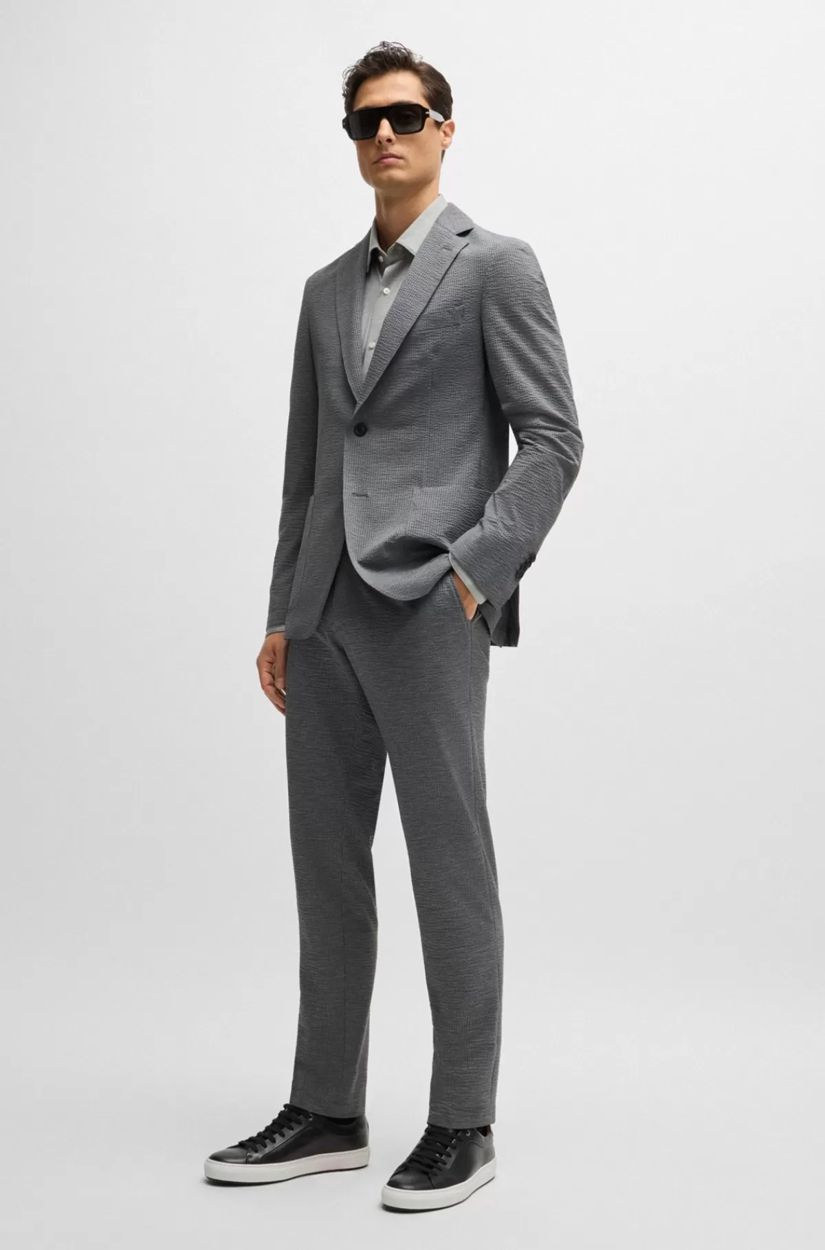 HUGO BOSS Slim Fit Skjorte I Meleret Jersey Med Performance-stræk Sølv Best Sale