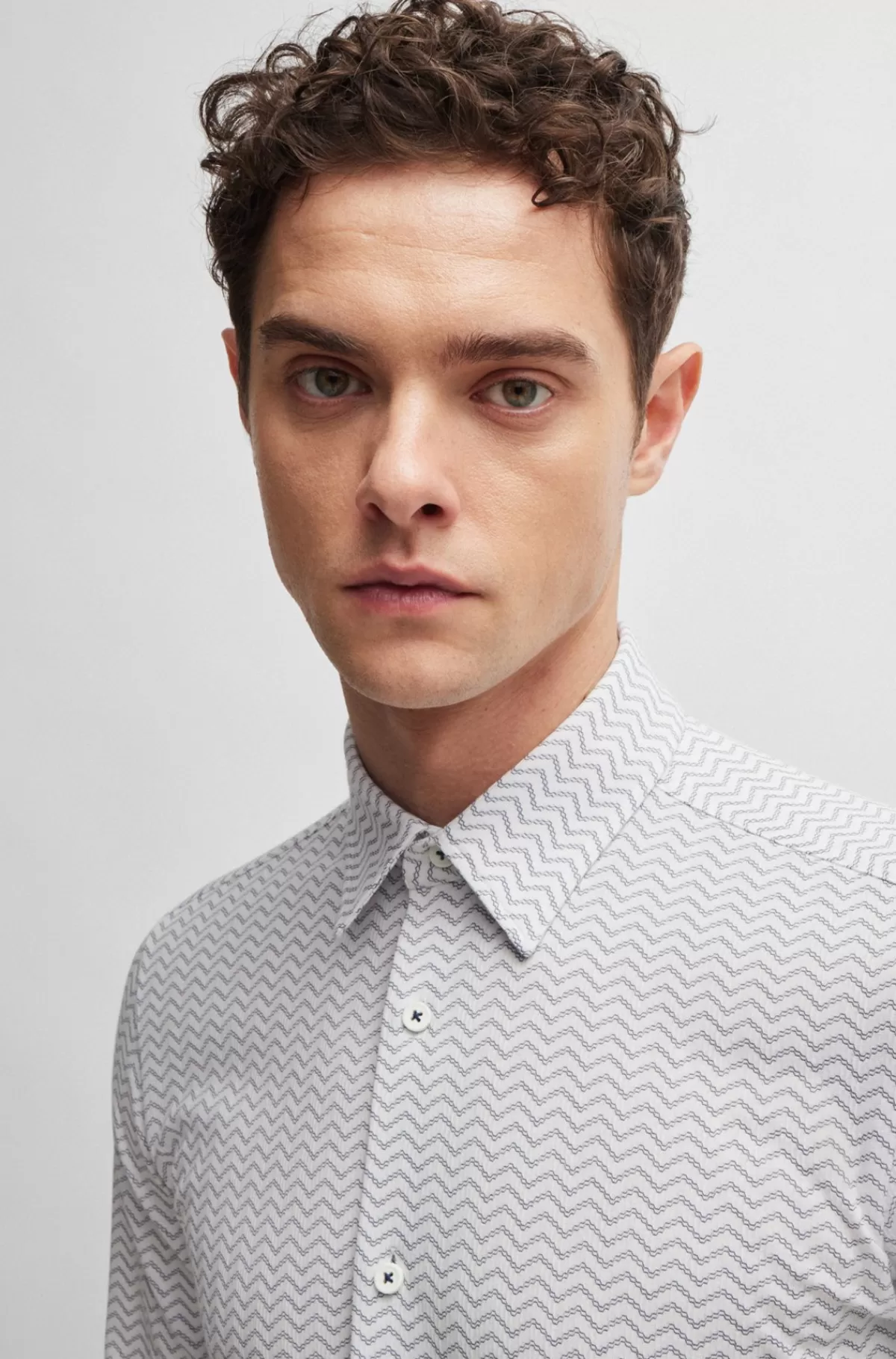 HUGO BOSS Slim Fit Skjorte I Mønstret Performance-stof Med Stræk Hvid New