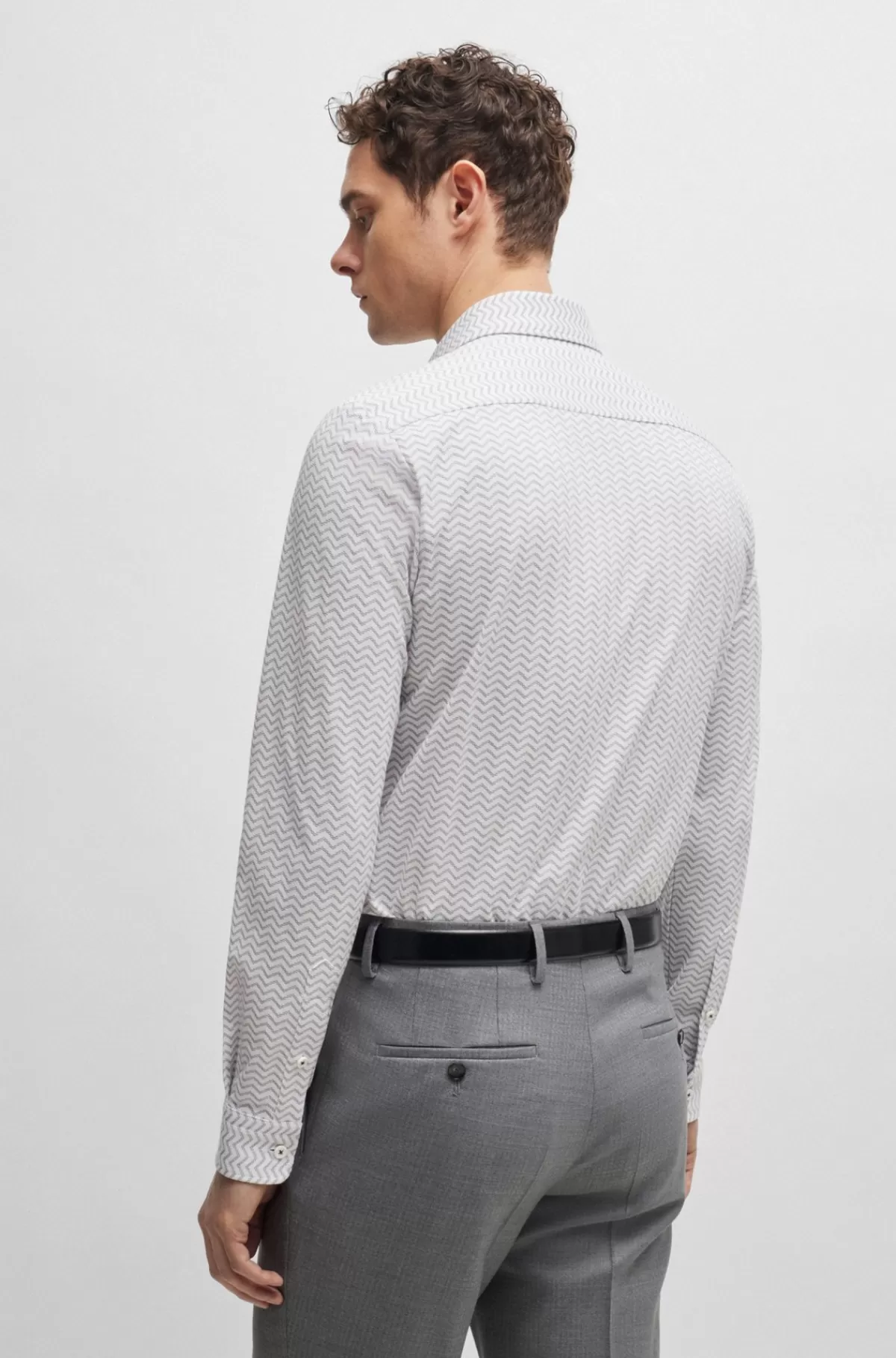 HUGO BOSS Slim Fit Skjorte I Mønstret Performance-stof Med Stræk Hvid New