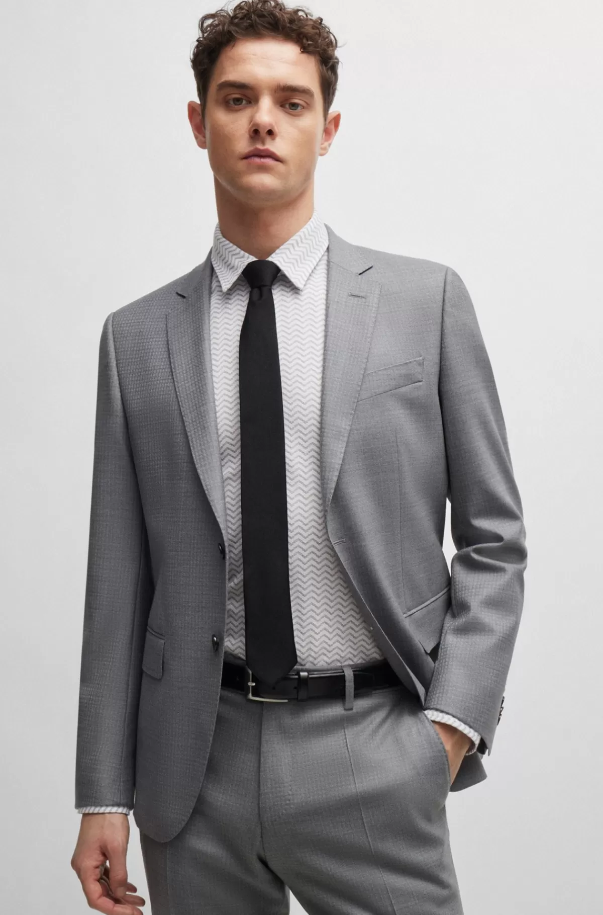 HUGO BOSS Slim Fit Skjorte I Mønstret Performance-stof Med Stræk Hvid New