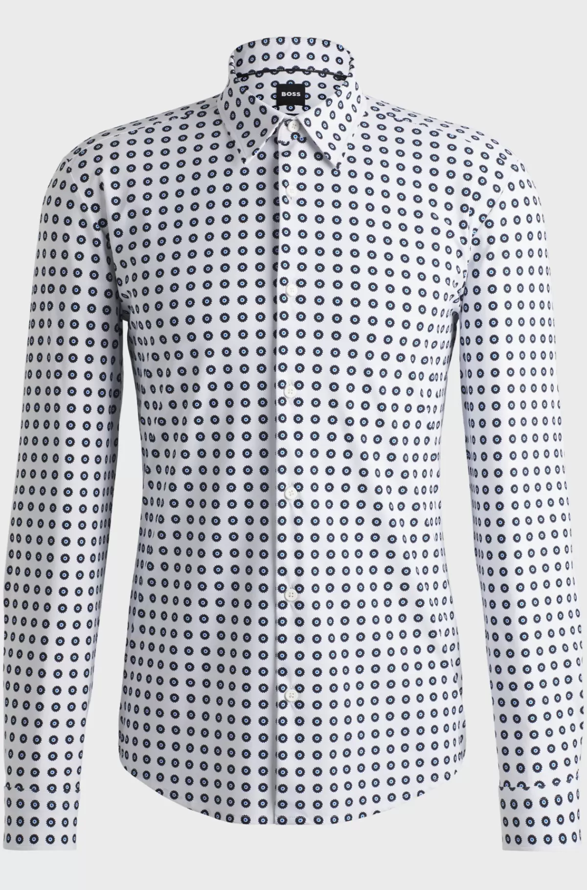 HUGO BOSS Slim Fit Skjorte I Printet Jersey Med Performance-stræk Hvid mønstret Online