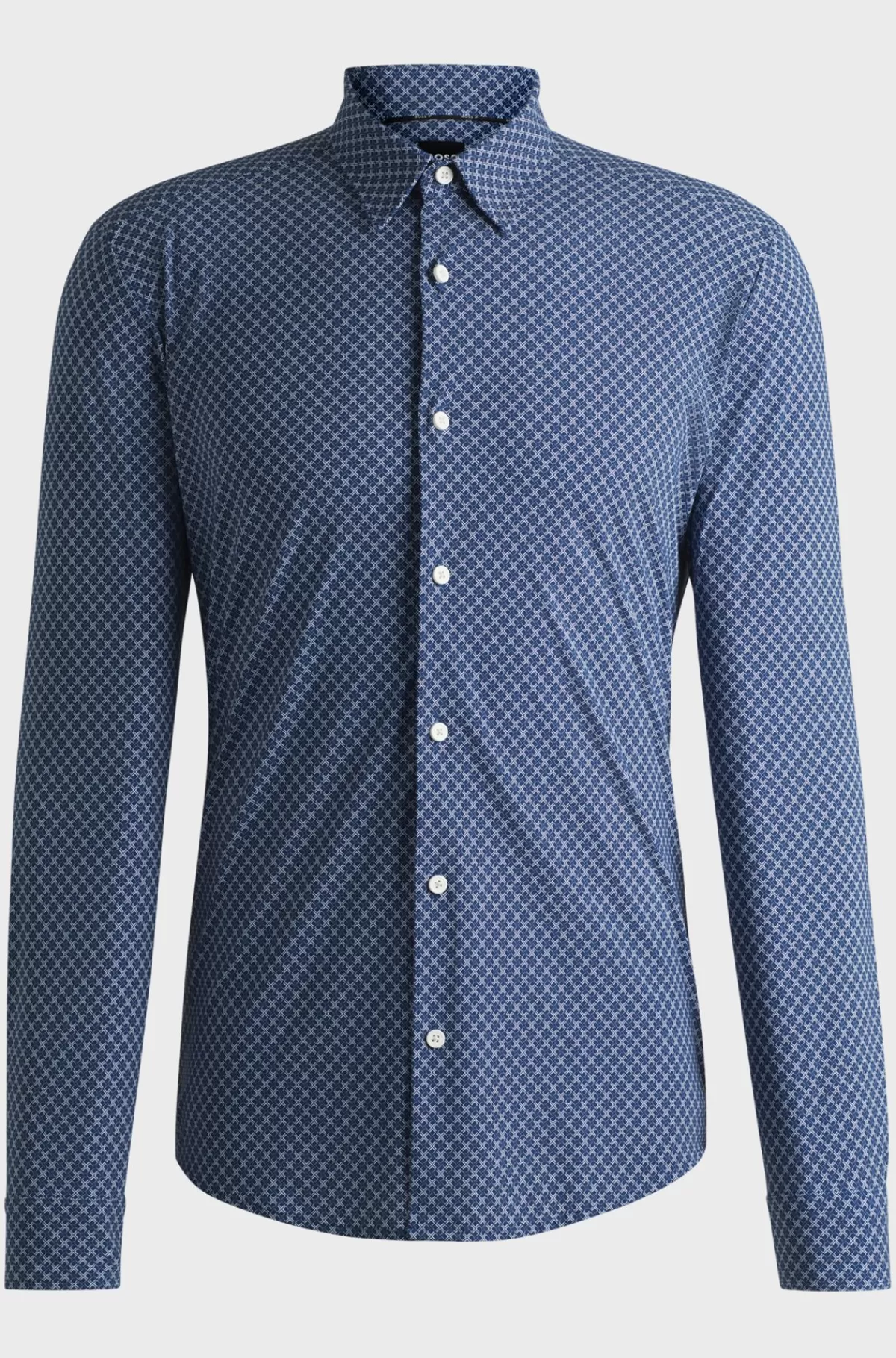 HUGO BOSS Slim Fit Skjorte I Printet Jersey Med Performance-stræk Blå Discount