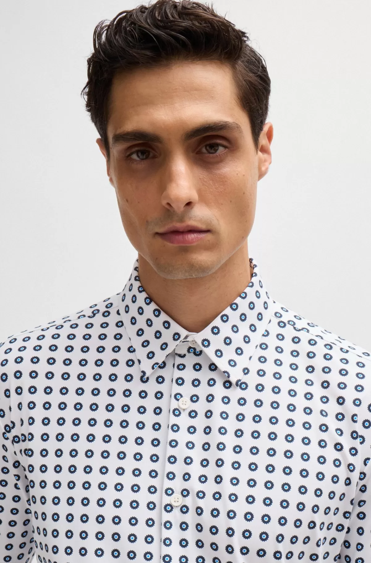 HUGO BOSS Slim Fit Skjorte I Printet Jersey Med Performance-stræk Hvid mønstret Online