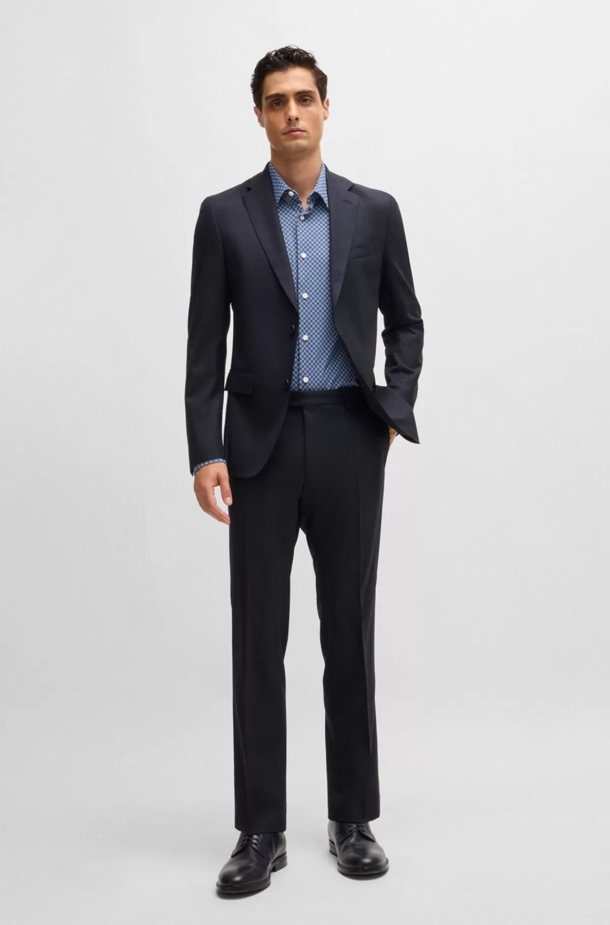 HUGO BOSS Slim Fit Skjorte I Printet Jersey Med Performance-stræk Blå Discount