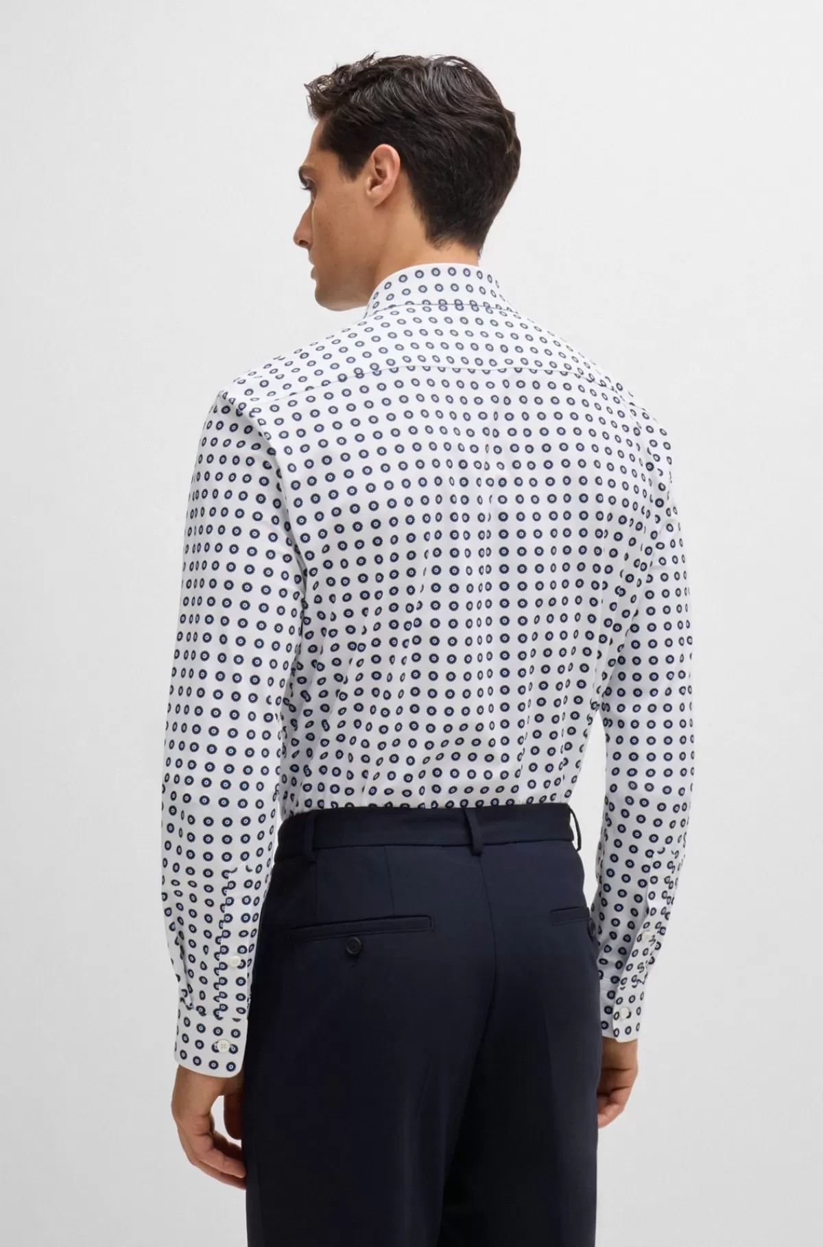 HUGO BOSS Slim Fit Skjorte I Printet Jersey Med Performance-stræk Hvid mønstret Online