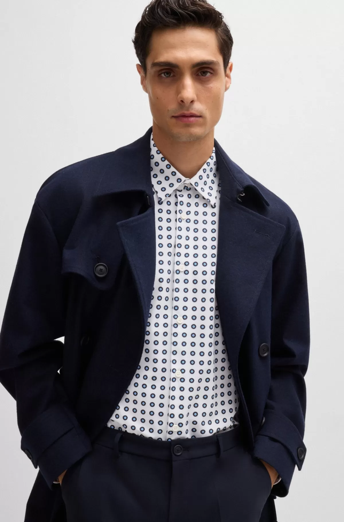 HUGO BOSS Slim Fit Skjorte I Printet Jersey Med Performance-stræk Hvid mønstret Online