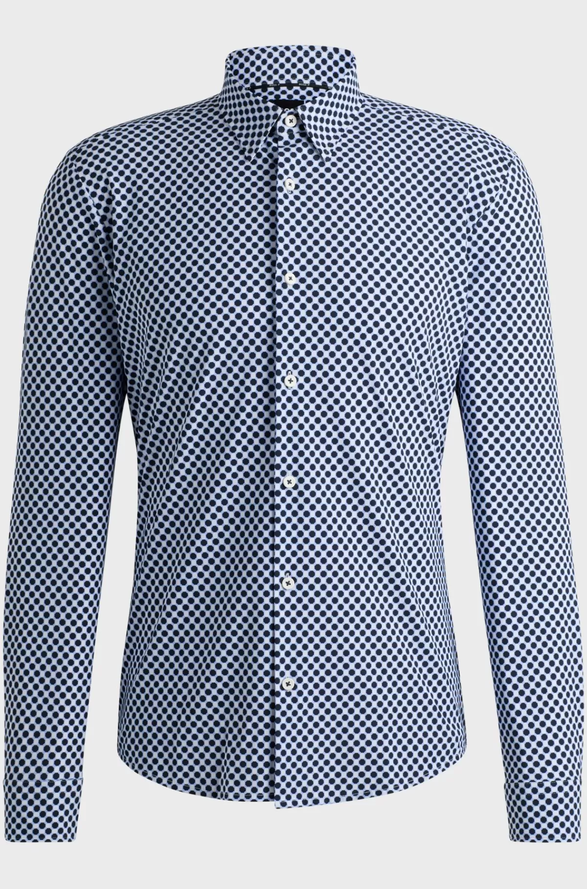 HUGO BOSS Slim Fit Skjorte I Printet Stof Med Performance-stræk Mørkeblå New