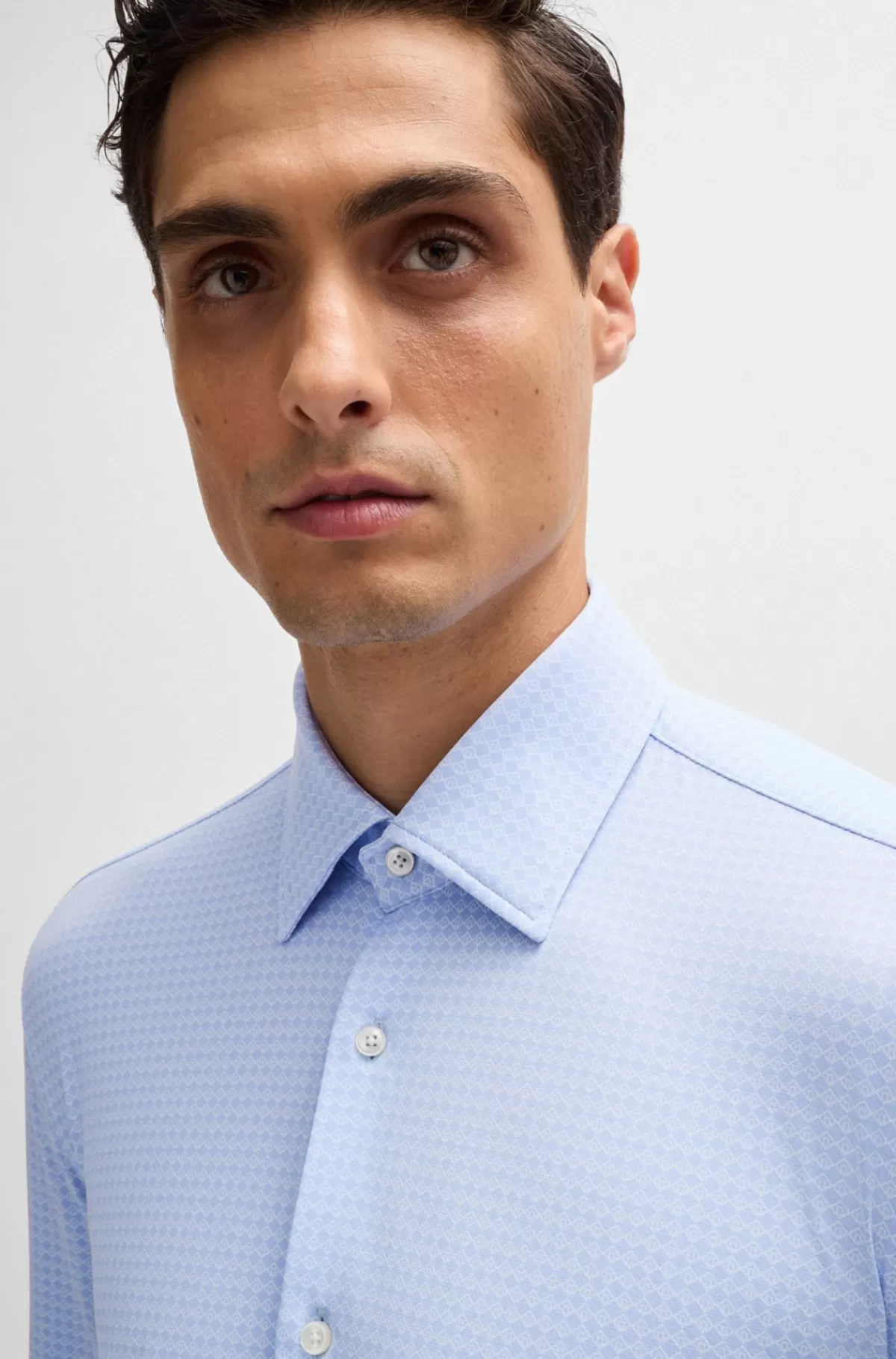 HUGO BOSS Slim Fit Skjorte I Printet Stof Med Performance-stræk Lyseblå Cheap