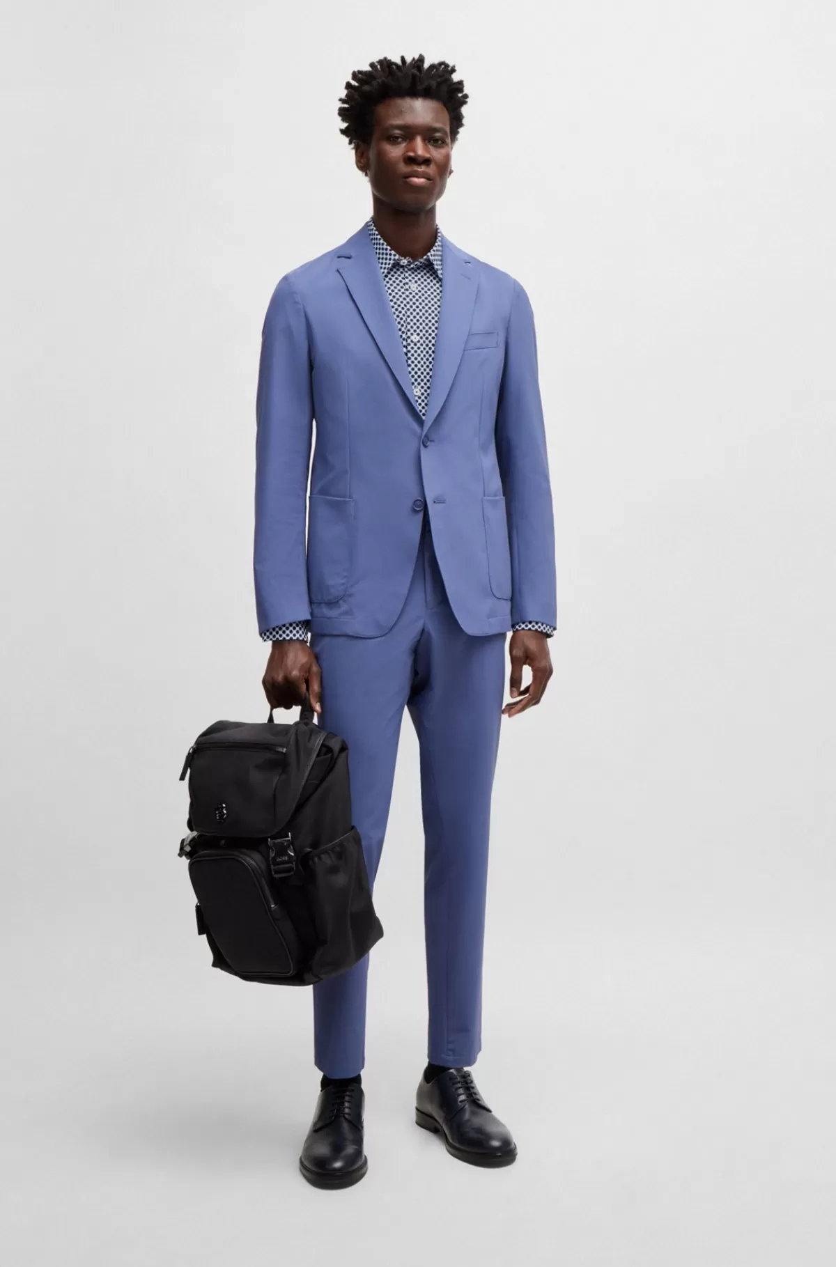 HUGO BOSS Slim Fit Skjorte I Printet Stof Med Performance-stræk Mørkeblå New
