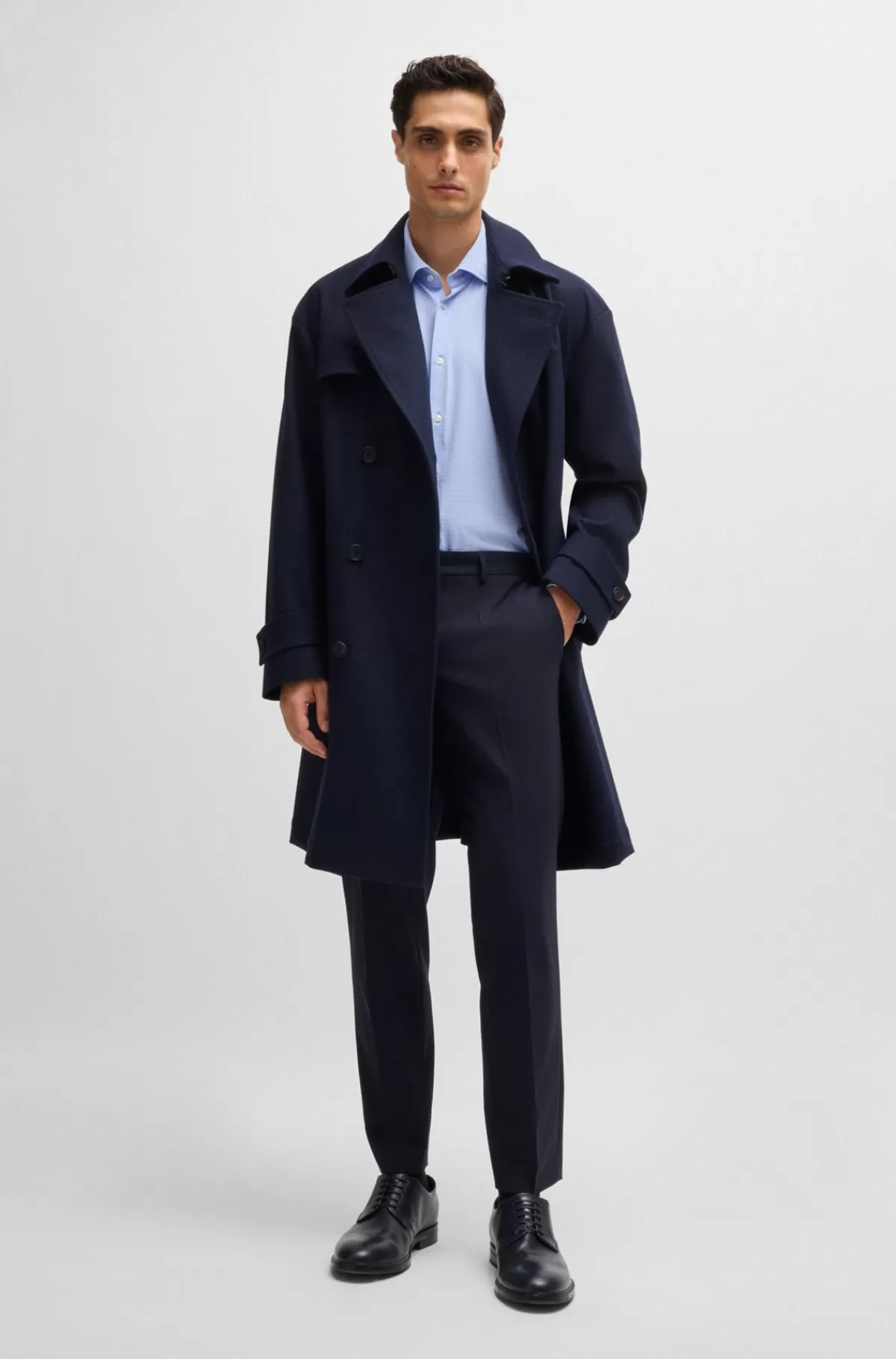 HUGO BOSS Slim Fit Skjorte I Printet Stof Med Performance-stræk Lyseblå Cheap