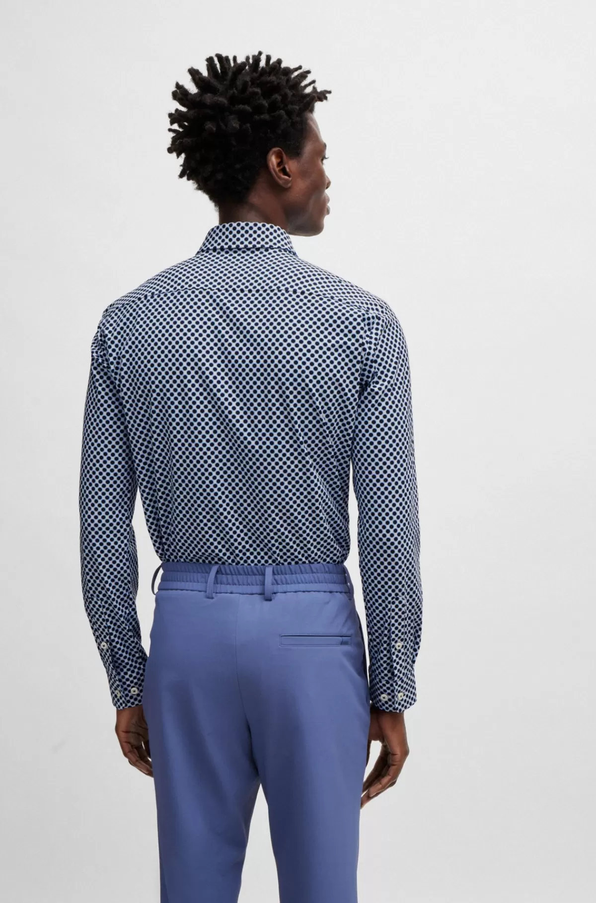 HUGO BOSS Slim Fit Skjorte I Printet Stof Med Performance-stræk Mørkeblå New