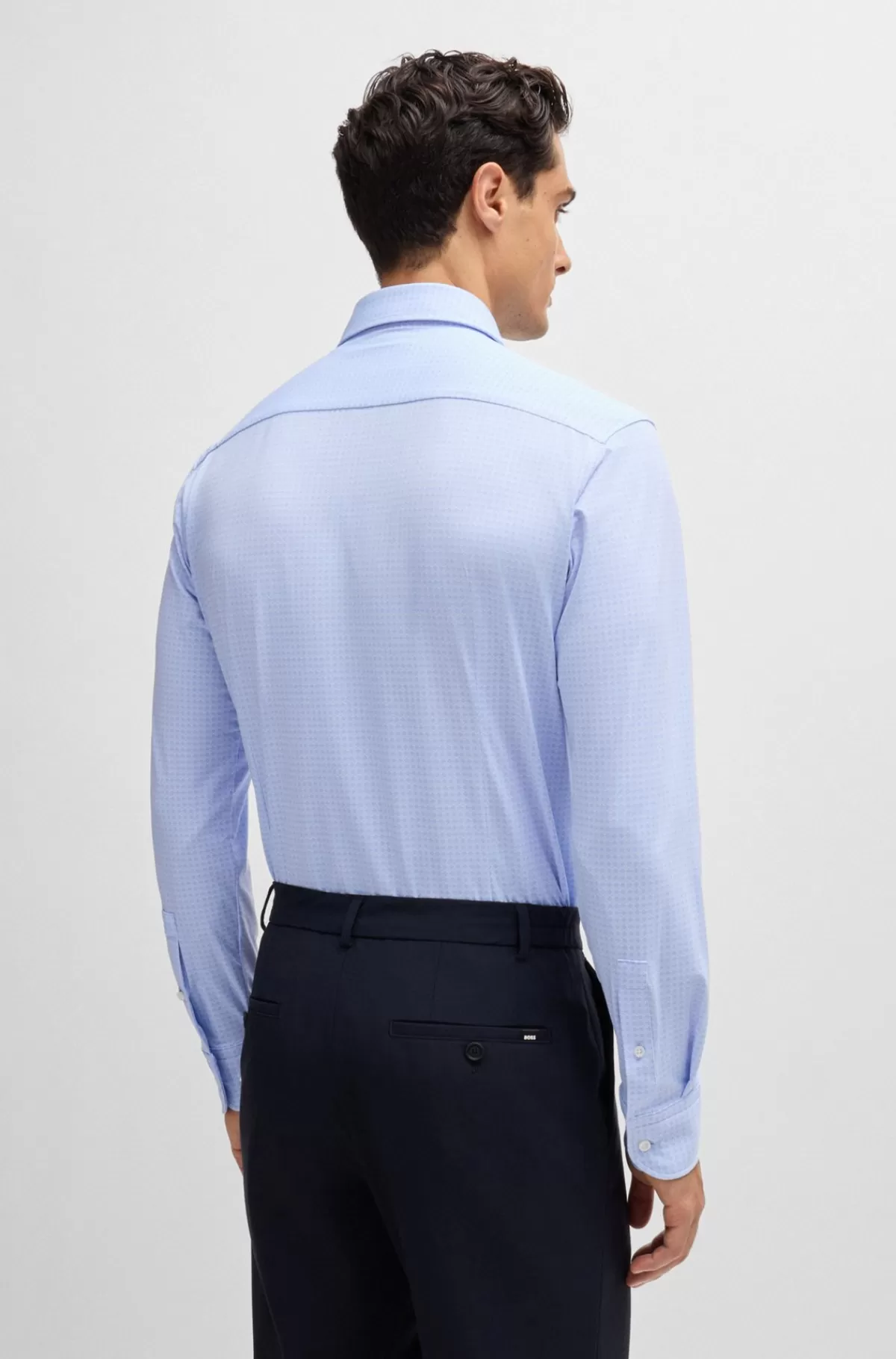 HUGO BOSS Slim Fit Skjorte I Printet Stof Med Performance-stræk Lyseblå Cheap