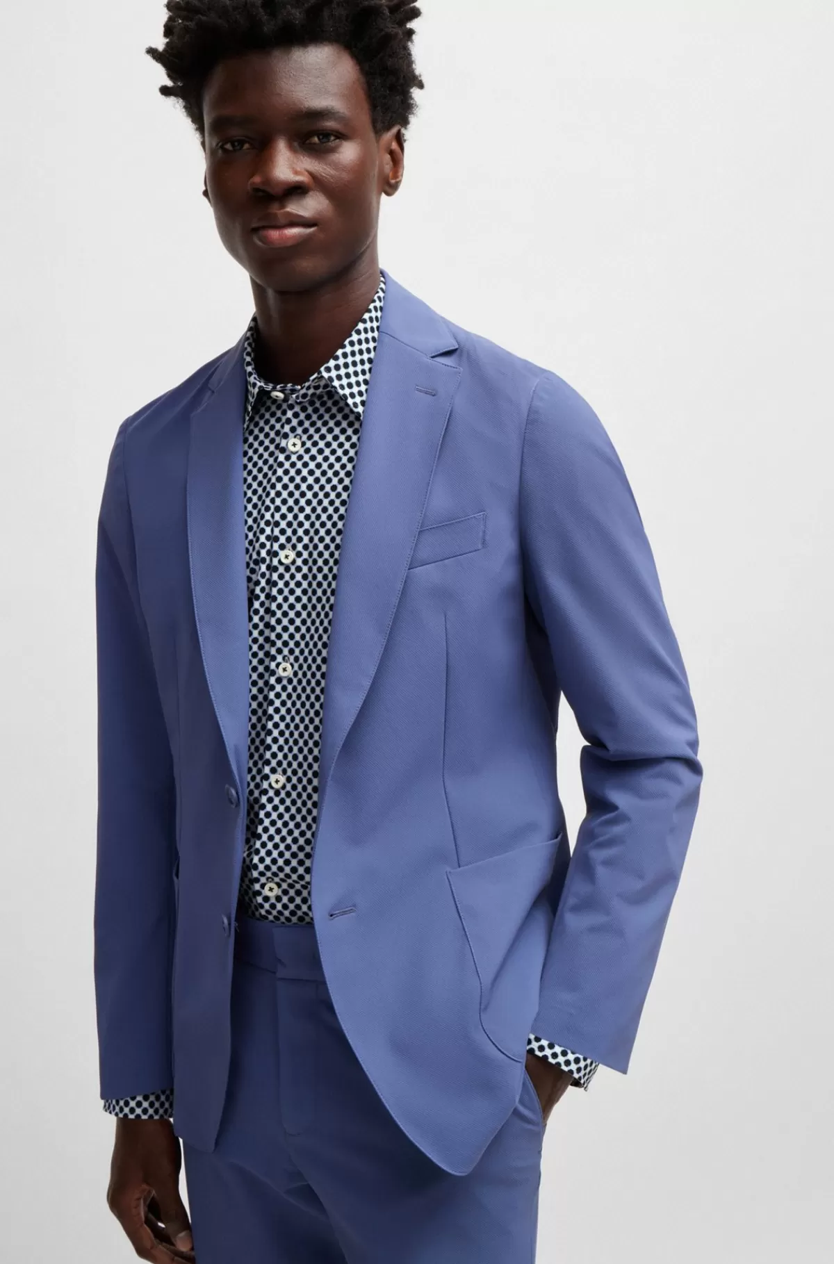 HUGO BOSS Slim Fit Skjorte I Printet Stof Med Performance-stræk Mørkeblå New