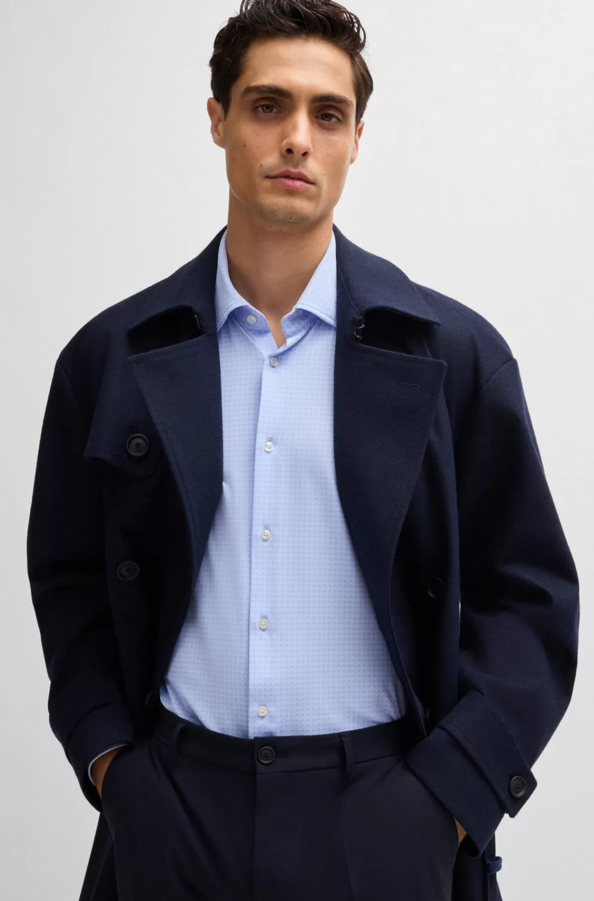 HUGO BOSS Slim Fit Skjorte I Printet Stof Med Performance-stræk Lyseblå Cheap