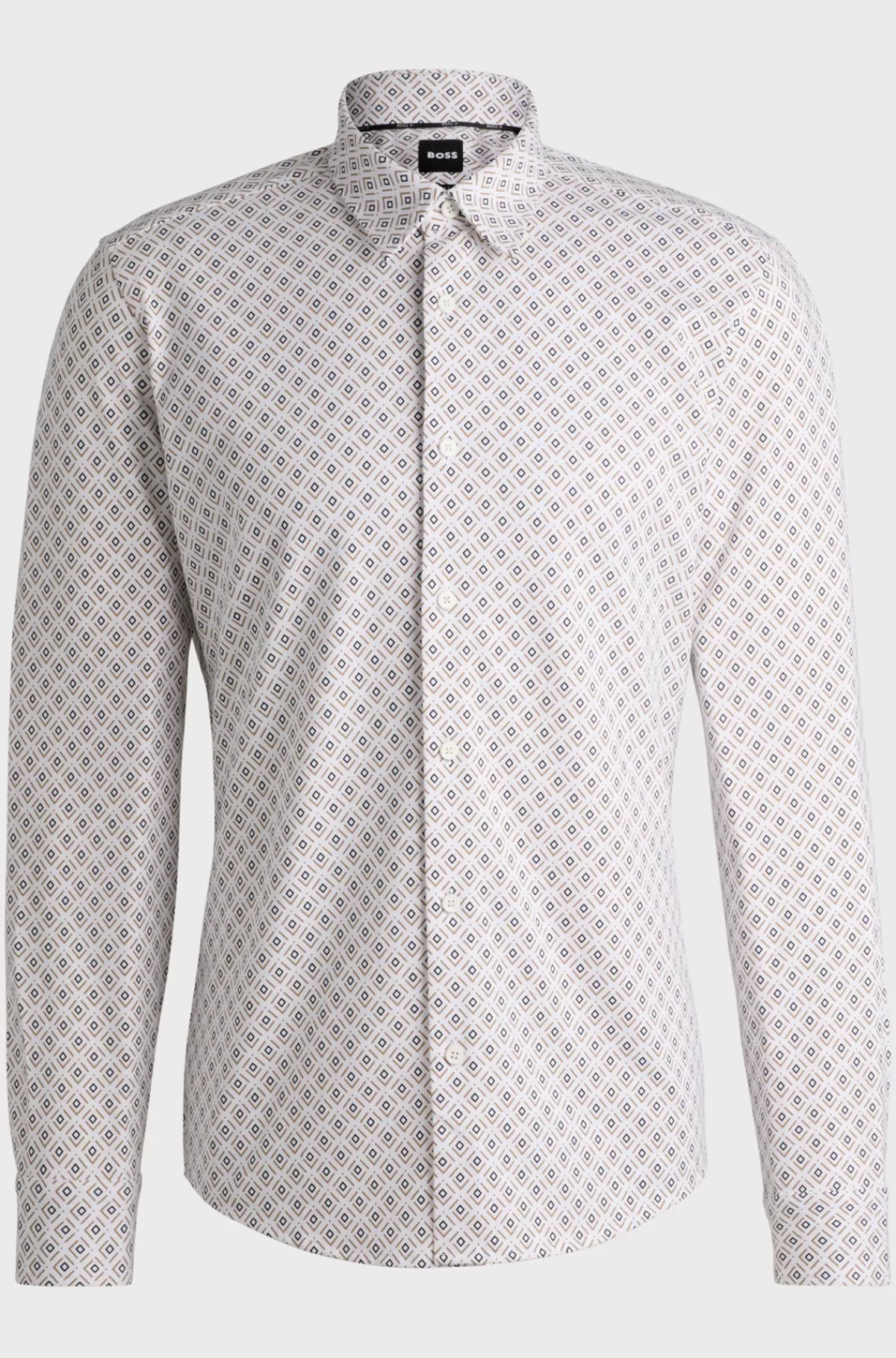 HUGO BOSS Slim Fit Skjorte Med Print I Jersey Af Bomuldsblanding Beige Fashion