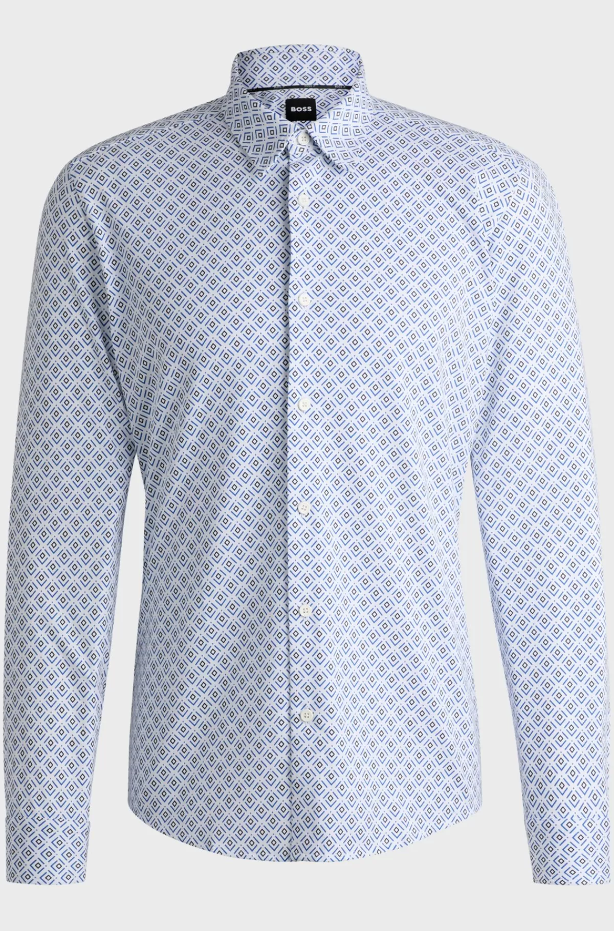 HUGO BOSS Slim Fit Skjorte Med Print I Jersey Af Bomuldsblanding Blå Best