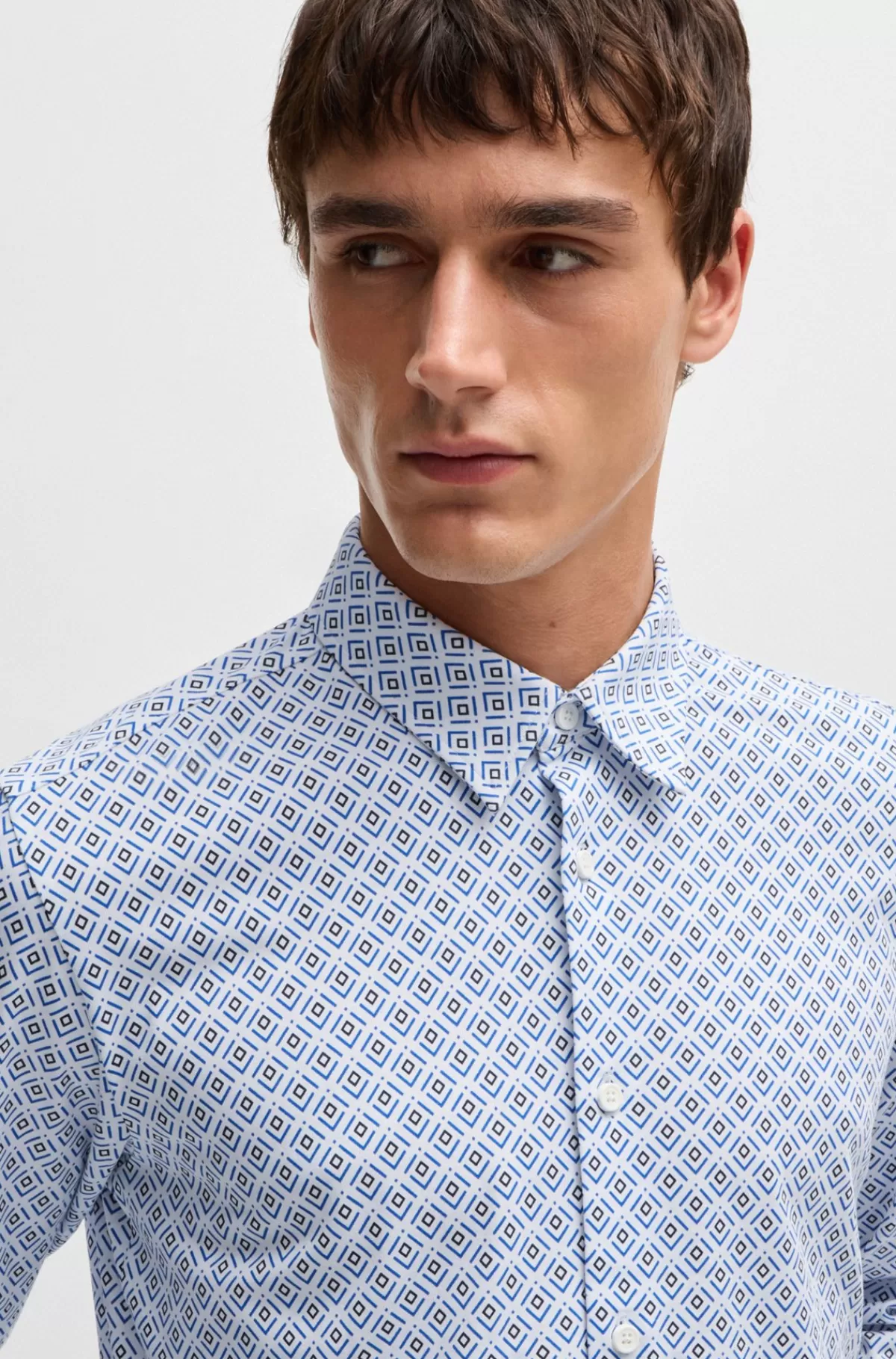 HUGO BOSS Slim Fit Skjorte Med Print I Jersey Af Bomuldsblanding Blå Best