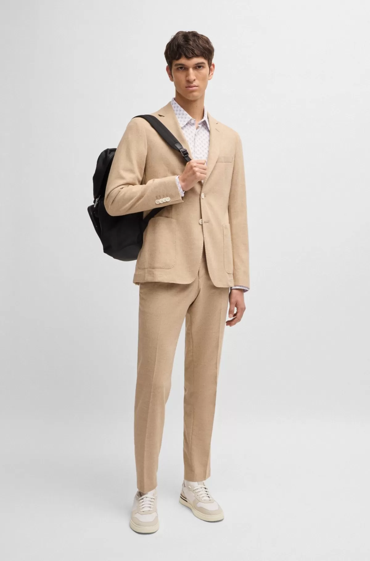 HUGO BOSS Slim Fit Skjorte Med Print I Jersey Af Bomuldsblanding Beige Fashion