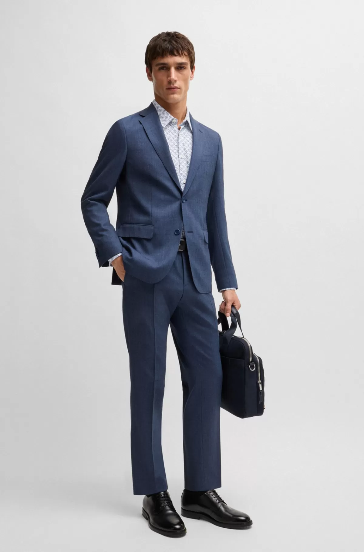 HUGO BOSS Slim Fit Skjorte Med Print I Jersey Af Bomuldsblanding Blå Best