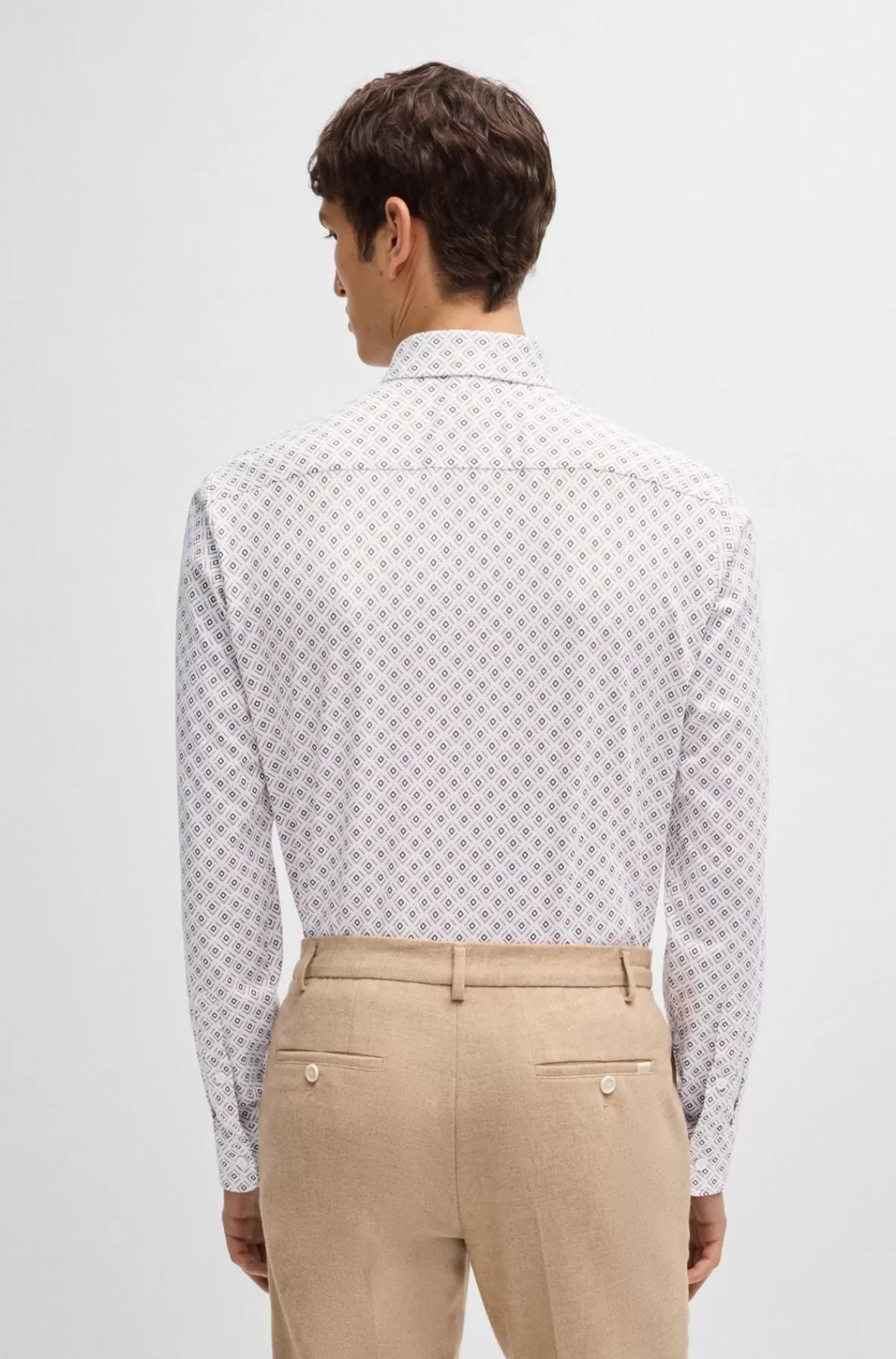 HUGO BOSS Slim Fit Skjorte Med Print I Jersey Af Bomuldsblanding Beige Fashion