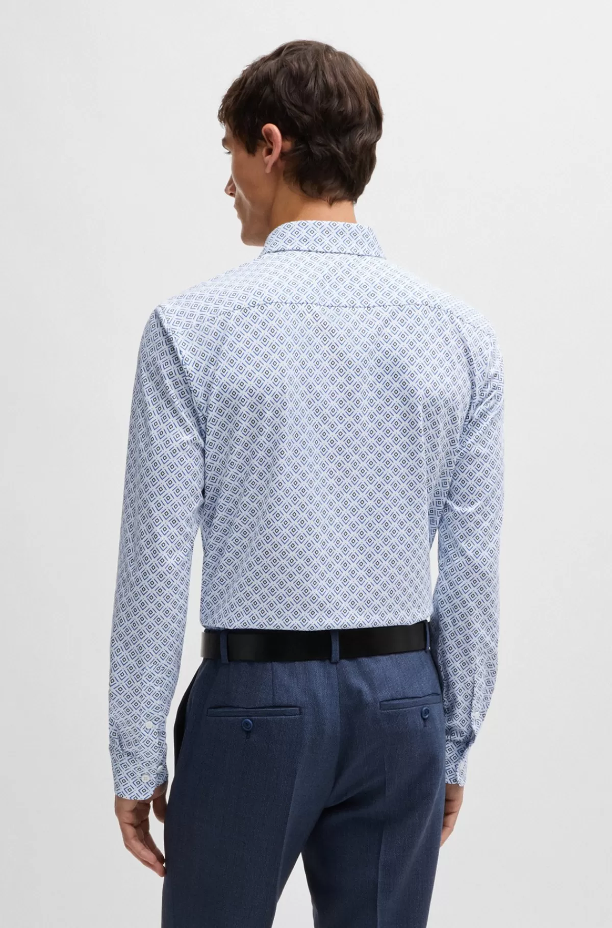 HUGO BOSS Slim Fit Skjorte Med Print I Jersey Af Bomuldsblanding Blå Best