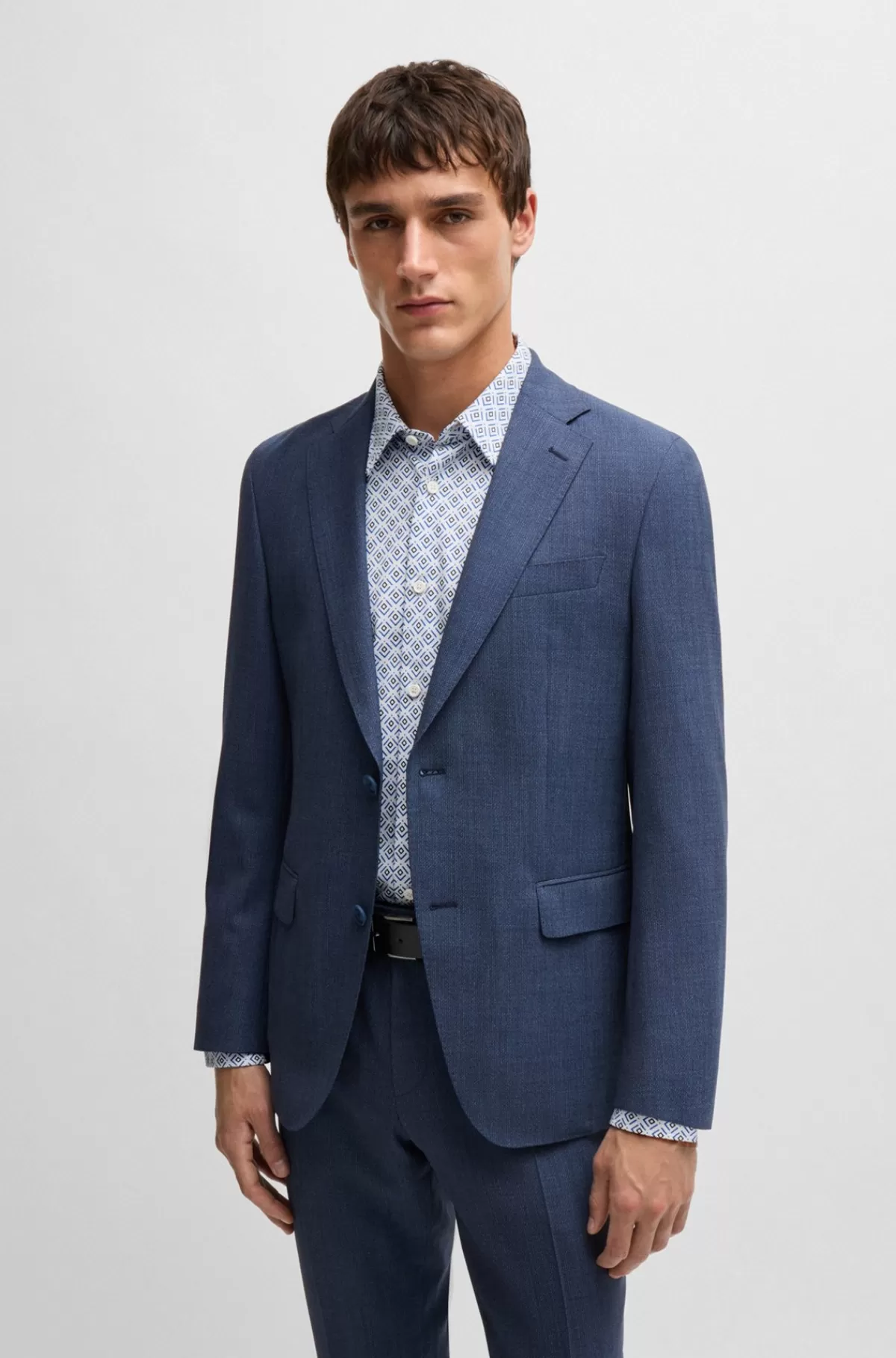 HUGO BOSS Slim Fit Skjorte Med Print I Jersey Af Bomuldsblanding Blå Best