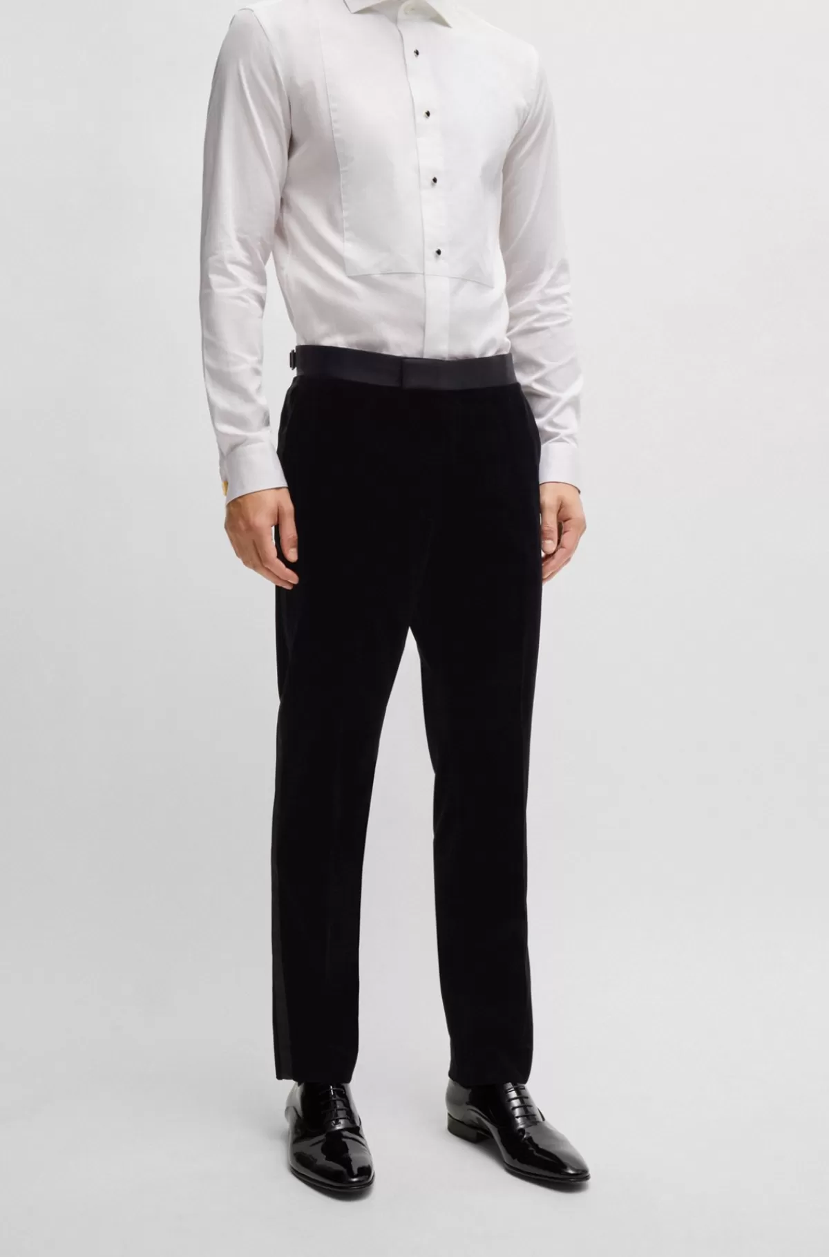 HUGO BOSS Slim Fit Smokingbukser I Ren Bomuldsfløjl Sort Discount