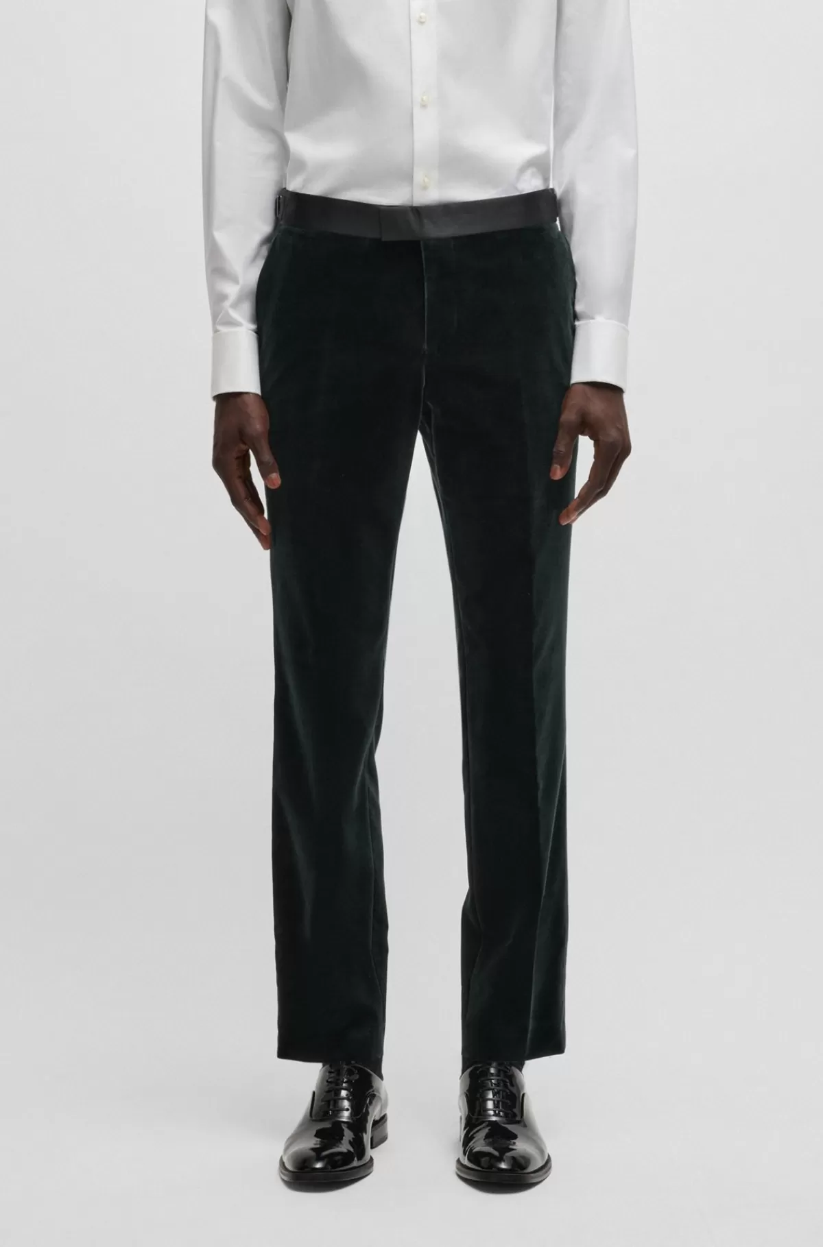 HUGO BOSS Slim Fit Smokingbukser I Ren Bomuldsfløjl Mørkegrøn Sale