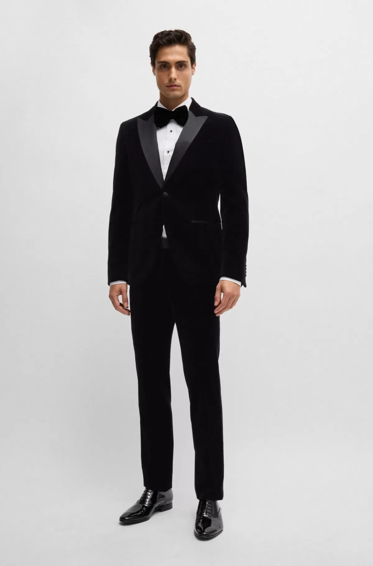 HUGO BOSS Slim Fit Smokingbukser I Ren Bomuldsfløjl Sort Discount