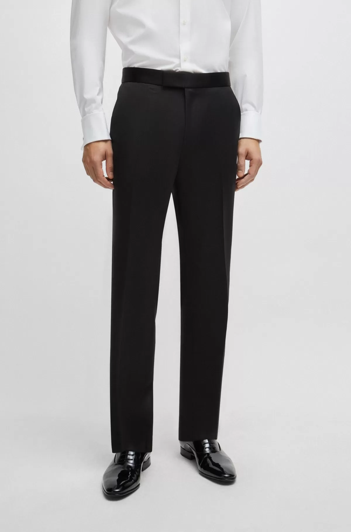 HUGO BOSS Slim Fit Smokingbukser I Serge Af Ny Uld Sort Online