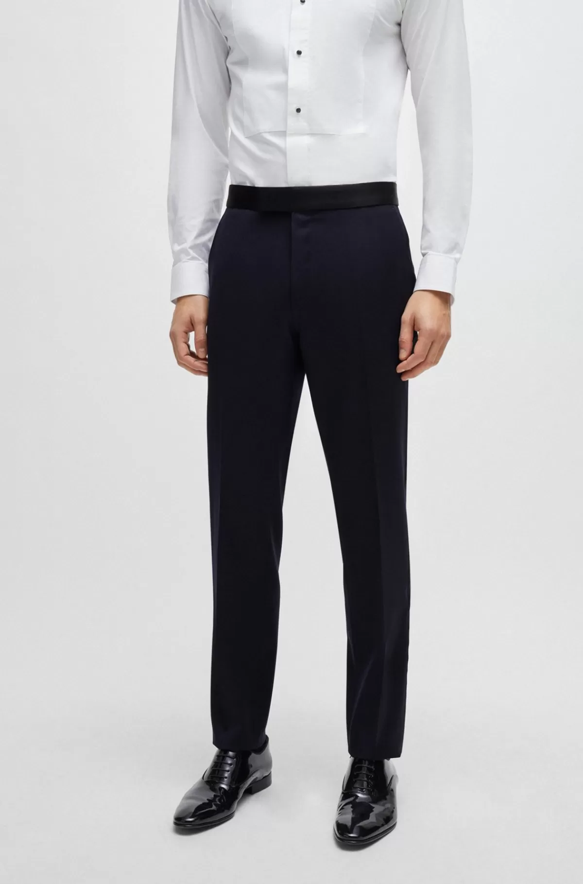 HUGO BOSS Slim Fit Smokingbukser I Serge Af Ny Uld Mørkeblå Sale