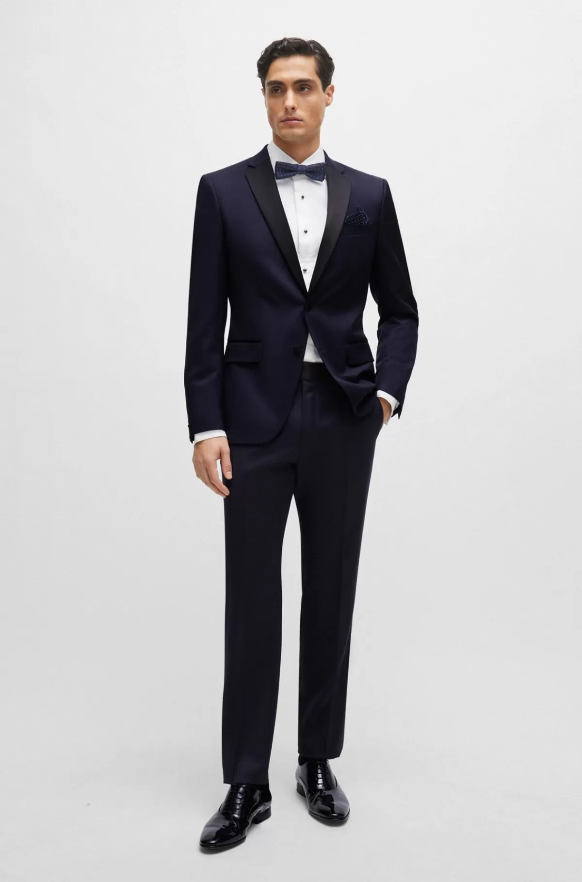HUGO BOSS Slim Fit Smokingbukser I Serge Af Ny Uld Mørkeblå Sale