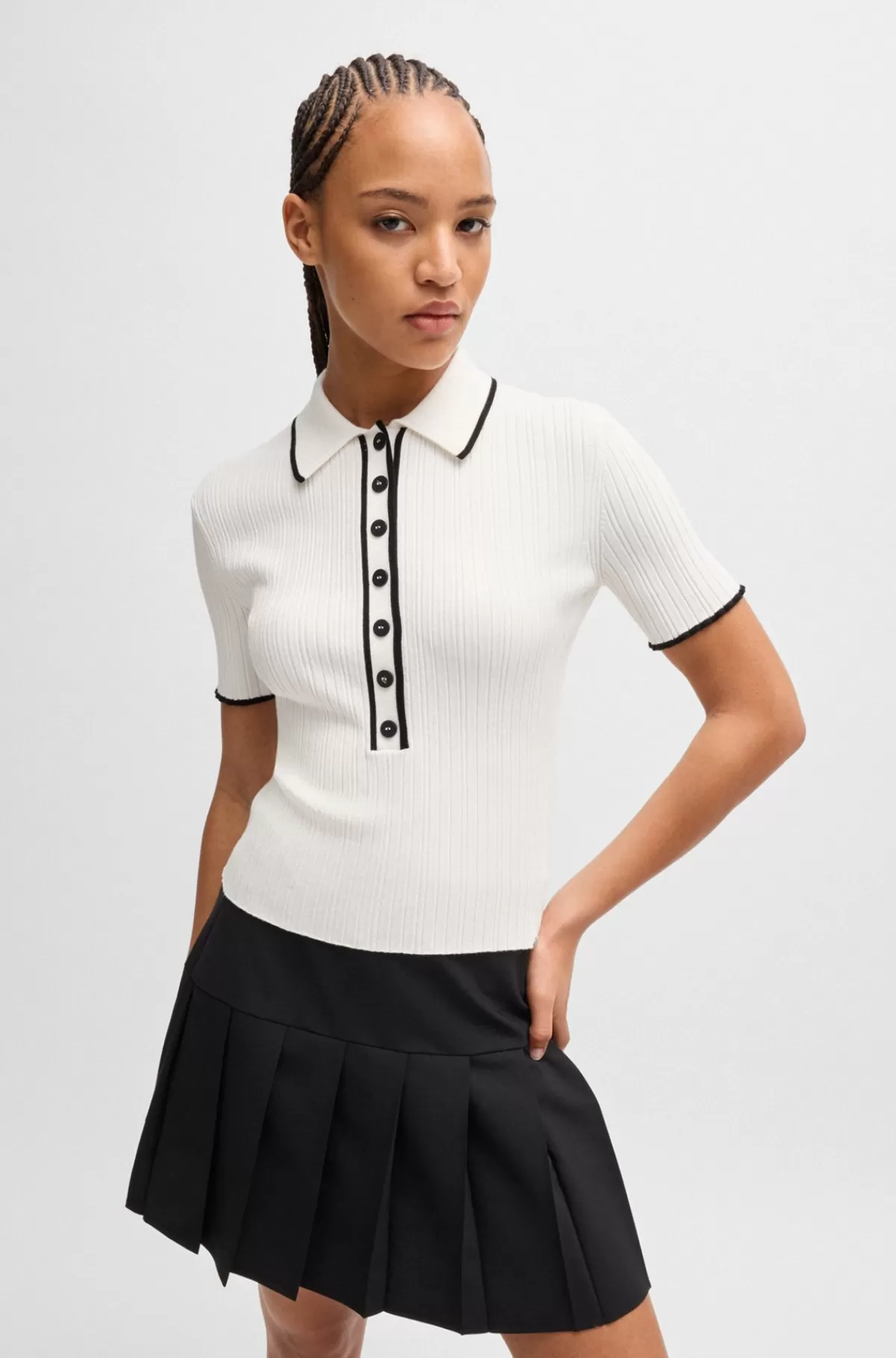 HUGO BOSS Slim Fit Striktop Med Polo-krave Hvid Cheap